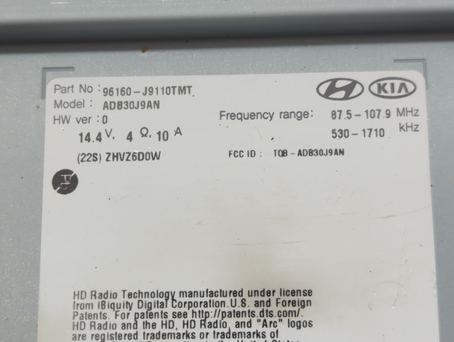 2018-2021 Hyundai Kona Radio AM FM Cd Player Receiver Replacement P/N:96160-J9110TMT Fits Fits 2018 2019 2020 2021 OEM Used 
