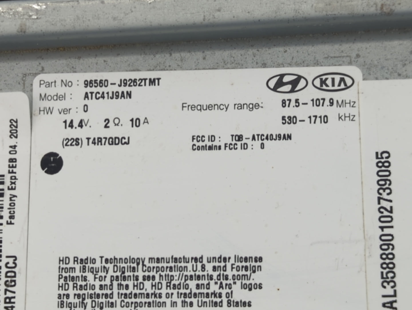 2019-2021 Hyundai Kona Radio AM FM Cd Player Receiver Replacement P/N:96160-J9160TMT Fits Fits 2019 2020 2021 OEM Used Auto 