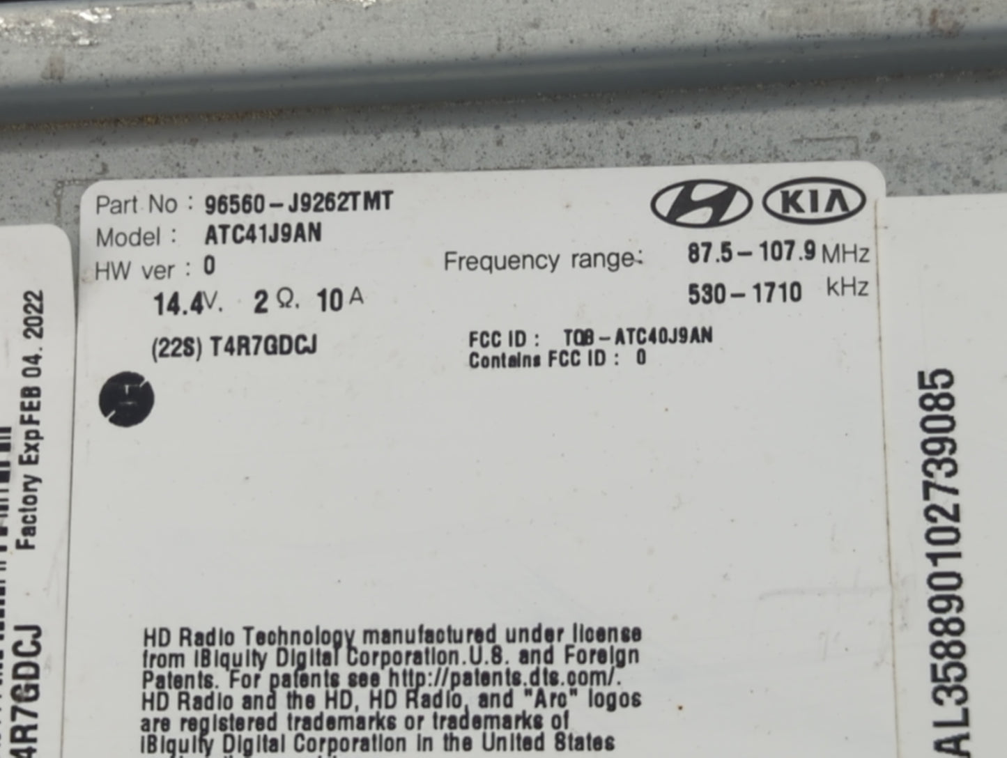 2019-2021 Hyundai Kona Radio AM FM Cd Player Receiver Replacement P/N:96160-J9160TMT Fits Fits 2019 2020 2021 OEM Used Auto 
