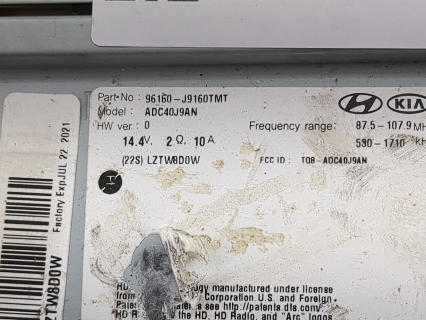 2019-2021 Hyundai Kona Radio AM FM Cd Player Receiver Replacement P/N:96160-J9160TMT ADC40J9AN Fits Fits 2019 2020 2021 OEM 
