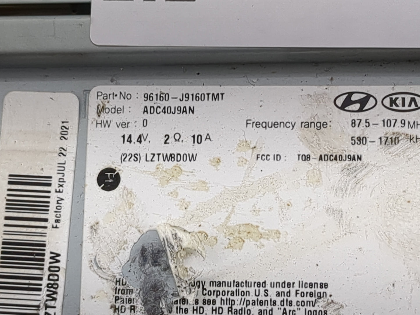 2019-2021 Hyundai Kona Radio AM FM Cd Player Receiver Replacement P/N:96160-J9160TMT ADC40J9AN Fits Fits 2019 2020 2021 OEM 