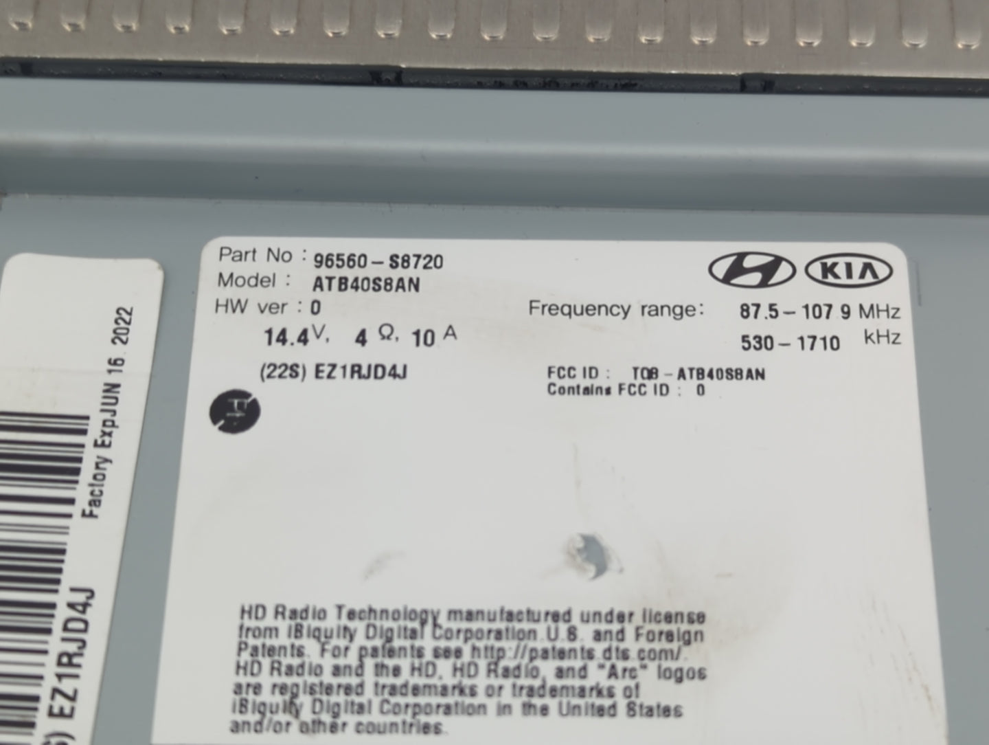 2020-2022 Hyundai Palisade Radio AM FM Cd Player Receiver Replacement P/N:96560-S8720 Fits Fits 2020 2021 2022 OEM Used Auto