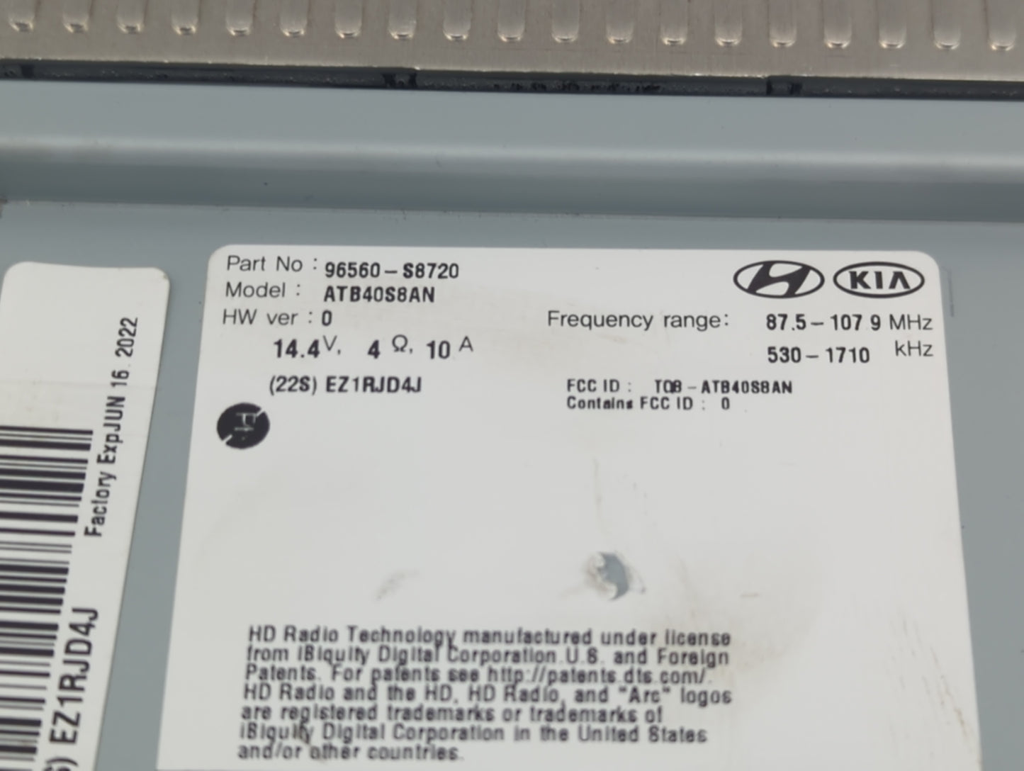 2020-2022 Hyundai Palisade Radio AM FM Cd Player Receiver Replacement P/N:96560-S8720 Fits Fits 2020 2021 2022 OEM Used Auto