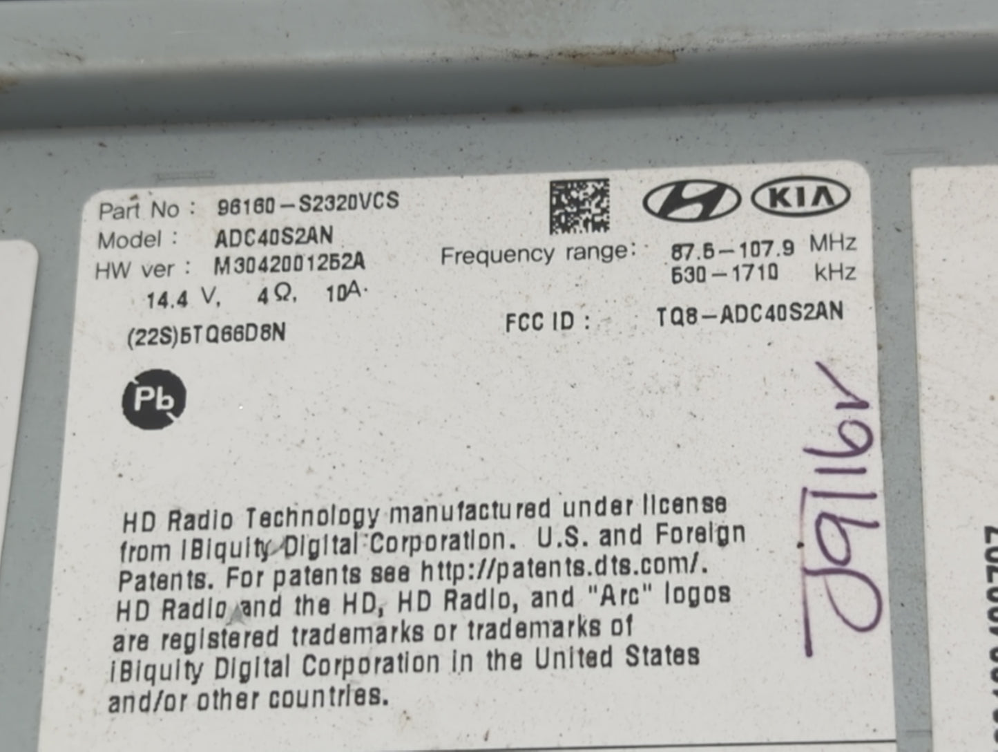 2019-2020 Hyundai Santa Fe Radio AM FM Cd Player Receiver Replacement P/N:96160-S2320VCS Fits Fits 2019 2020 OEM Used Auto P