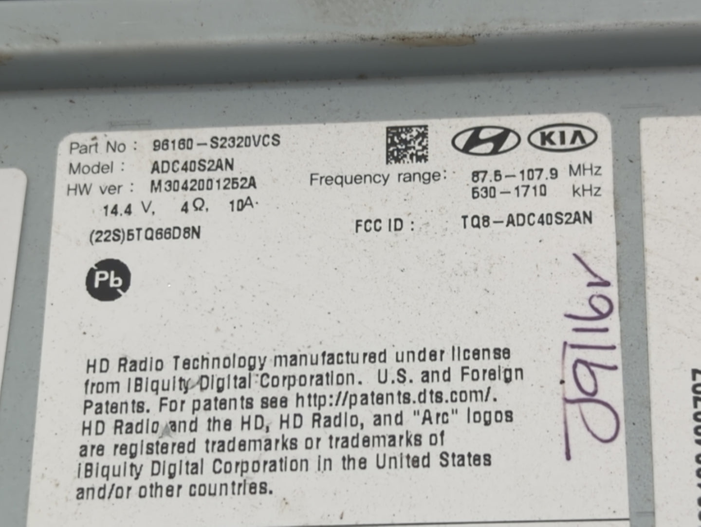 2019-2020 Hyundai Santa Fe Radio AM FM Cd Player Receiver Replacement P/N:96160-S2320VCS Fits Fits 2019 2020 OEM Used Auto P