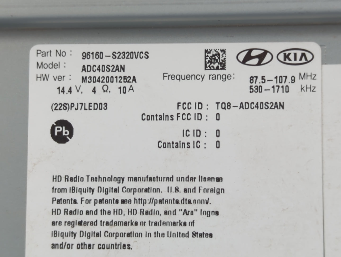 2019-2020 Hyundai Santa Fe Radio AM FM Cd Player Receiver Replacement P/N:96160-S2320VCS Fits Fits 2019 2020 OEM Used Auto P