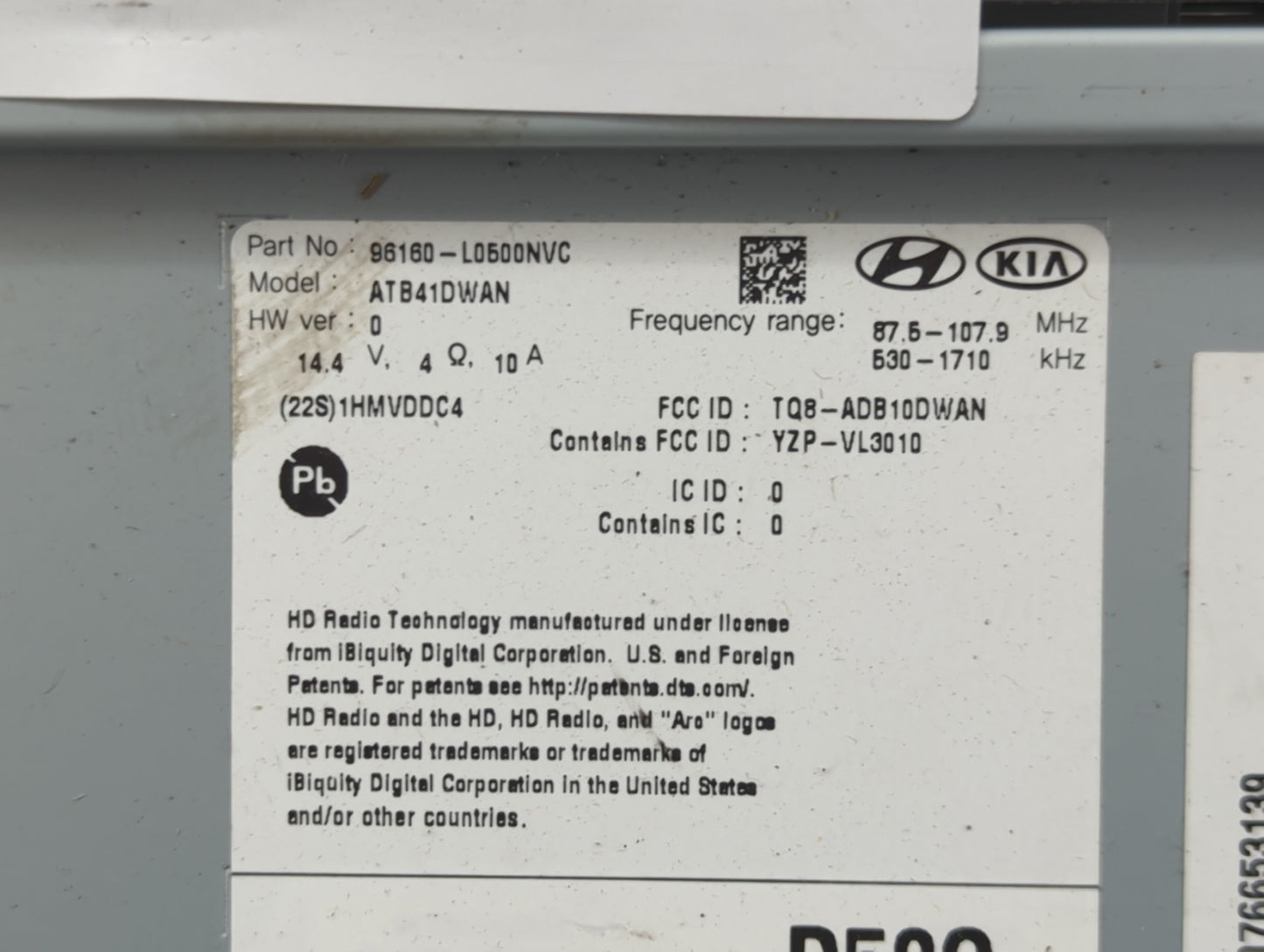 2020-2023 Hyundai Sonata Radio AM FM Cd Player Receiver Replacement P/N:96160-L050NVC Fits Fits 2020 2021 2022 2023 OEM Used