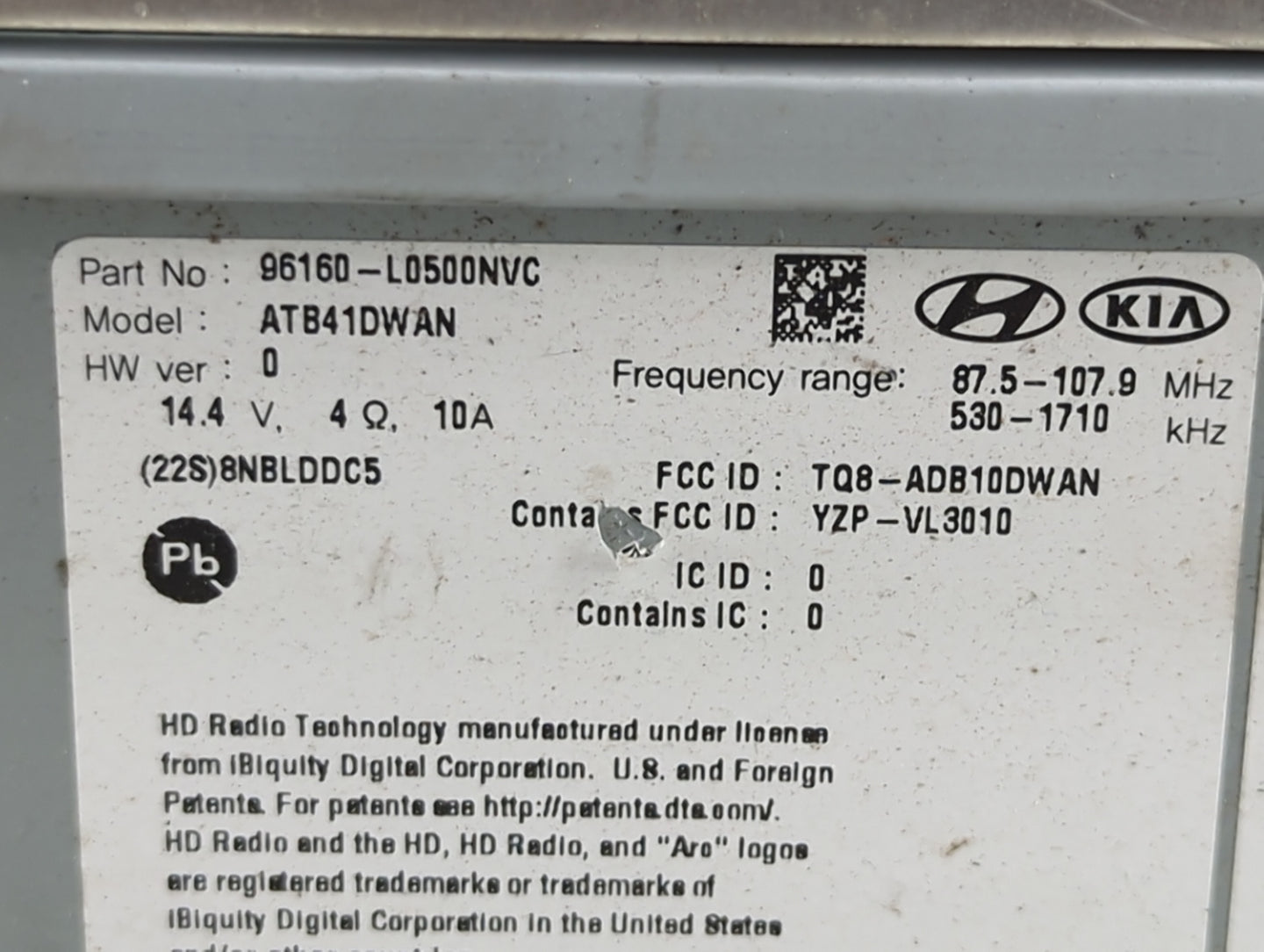 2020 Hyundai Sonata Radio AM FM Cd Player Receiver Replacement P/N:96160-L0500NVC ATB41DWAN, TQ8-ADB10DWAN, YZP-VL3010 Fits 