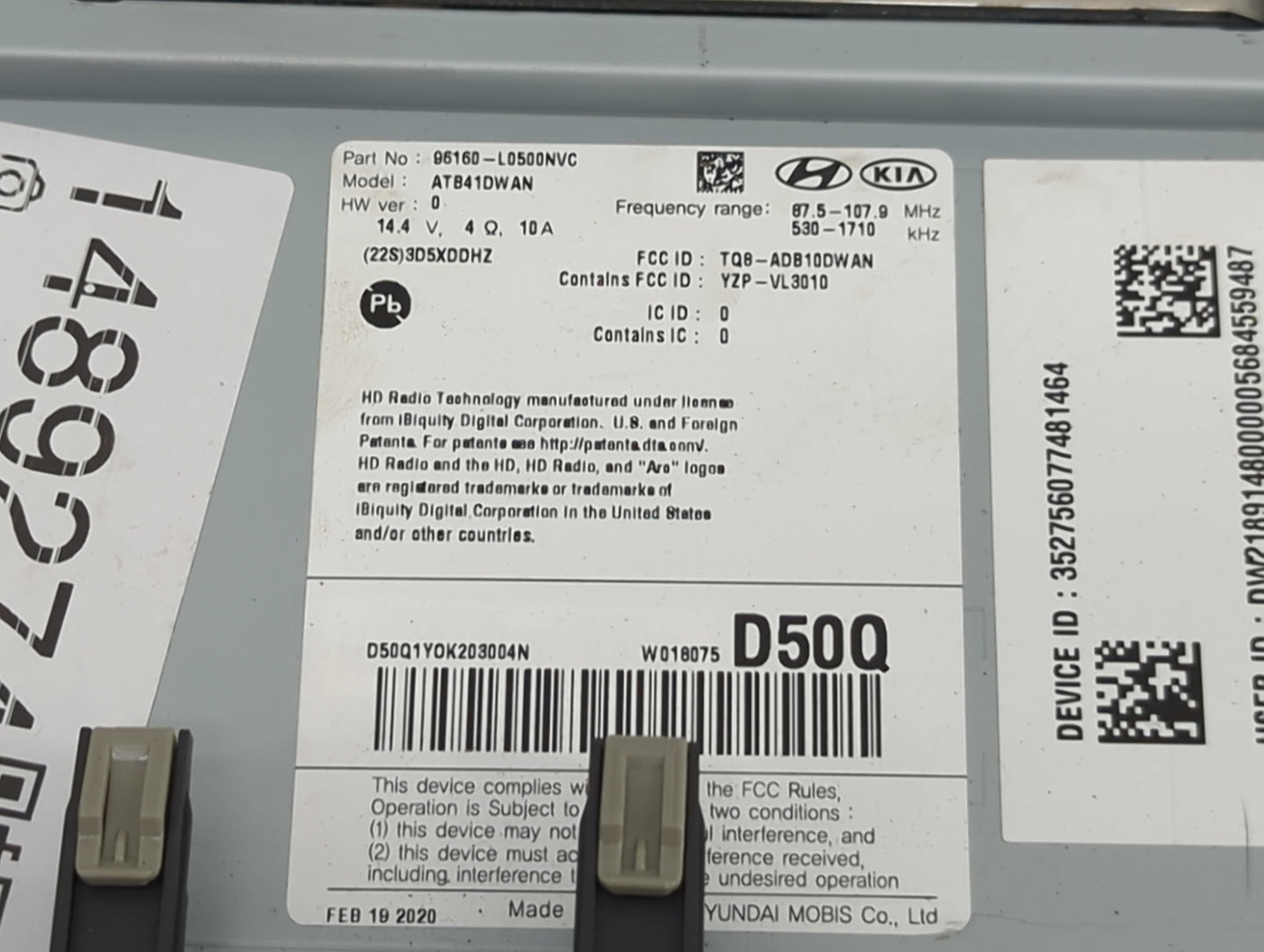 2020-2023 Hyundai Sonata Radio AM FM Cd Player Receiver Replacement P/N:96160-L0500NVC ATB41DWAN Fits Fits 2020 2021 2022 20