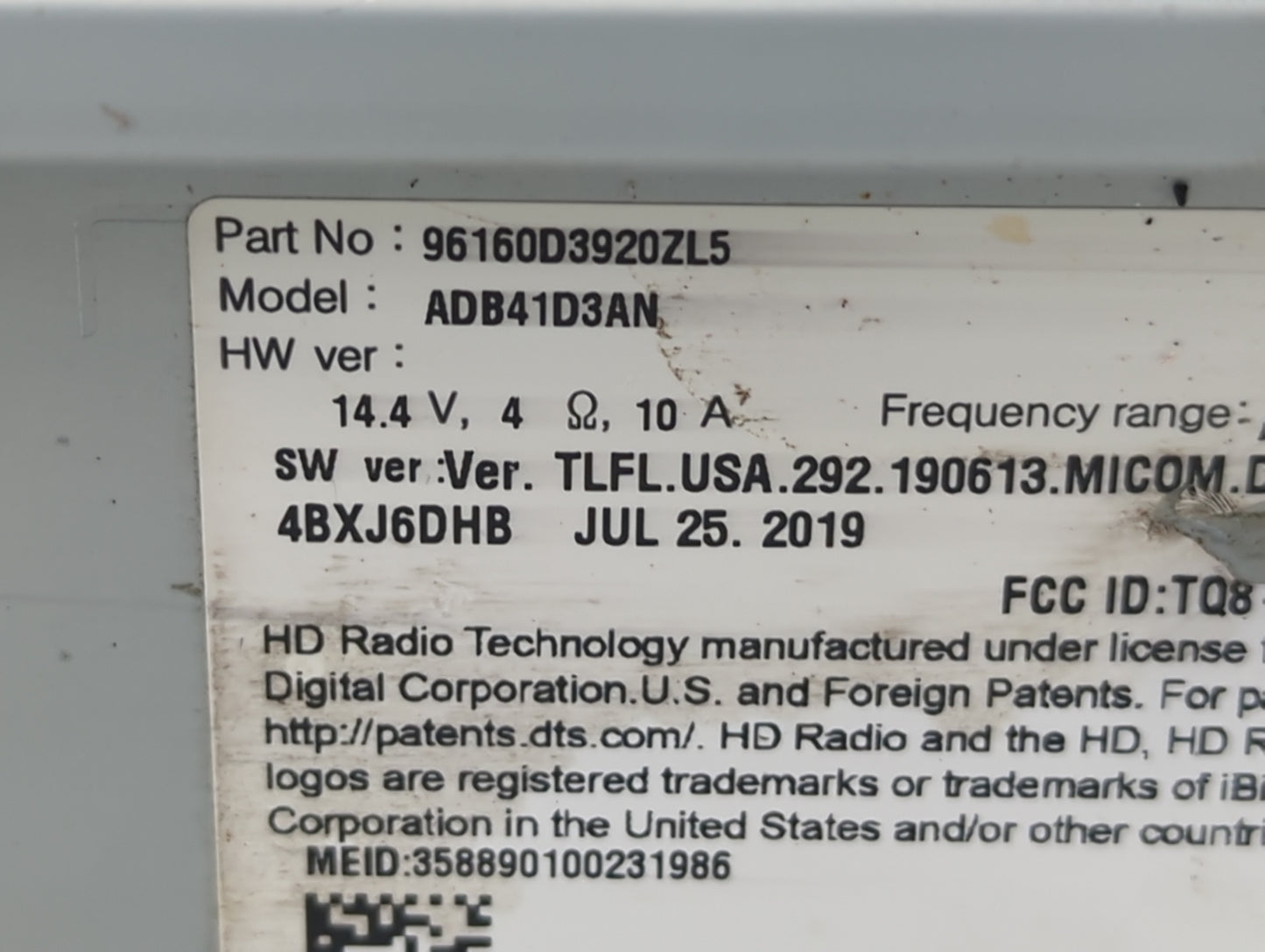 2019-2021 Hyundai Tucson Radio AM FM Cd Player Receiver Replacement P/N:96160D3920ZL5 Fits Fits 2019 2020 2021 OEM Used Auto