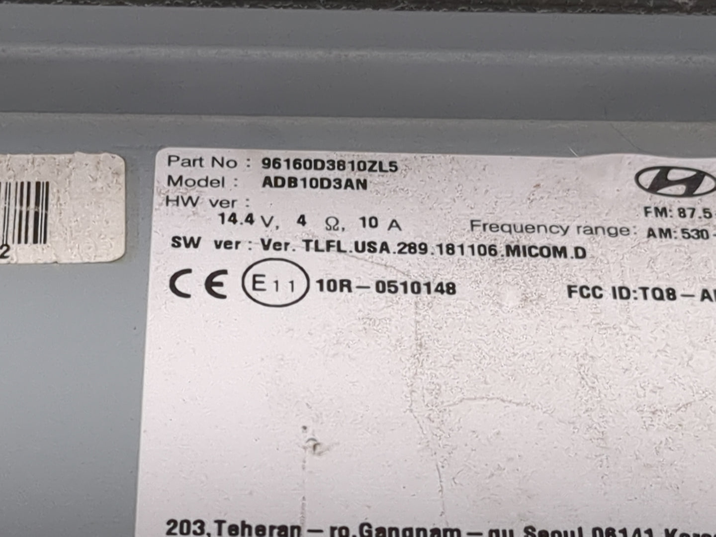 2019-2021 Hyundai Tucson Radio AM FM Cd Player Receiver Replacement P/N:96160D3810ZL5 ADB10D3AN Fits Fits 2019 2020 2021 OEM