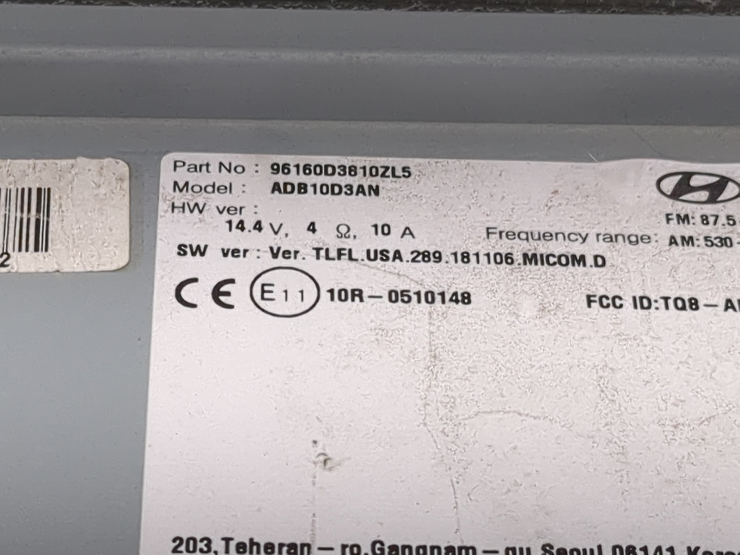 2019-2021 Hyundai Tucson Radio AM FM Cd Player Receiver Replacement P/N:96160D3810ZL5 ADB10D3AN Fits Fits 2019 2020 2021 OEM
