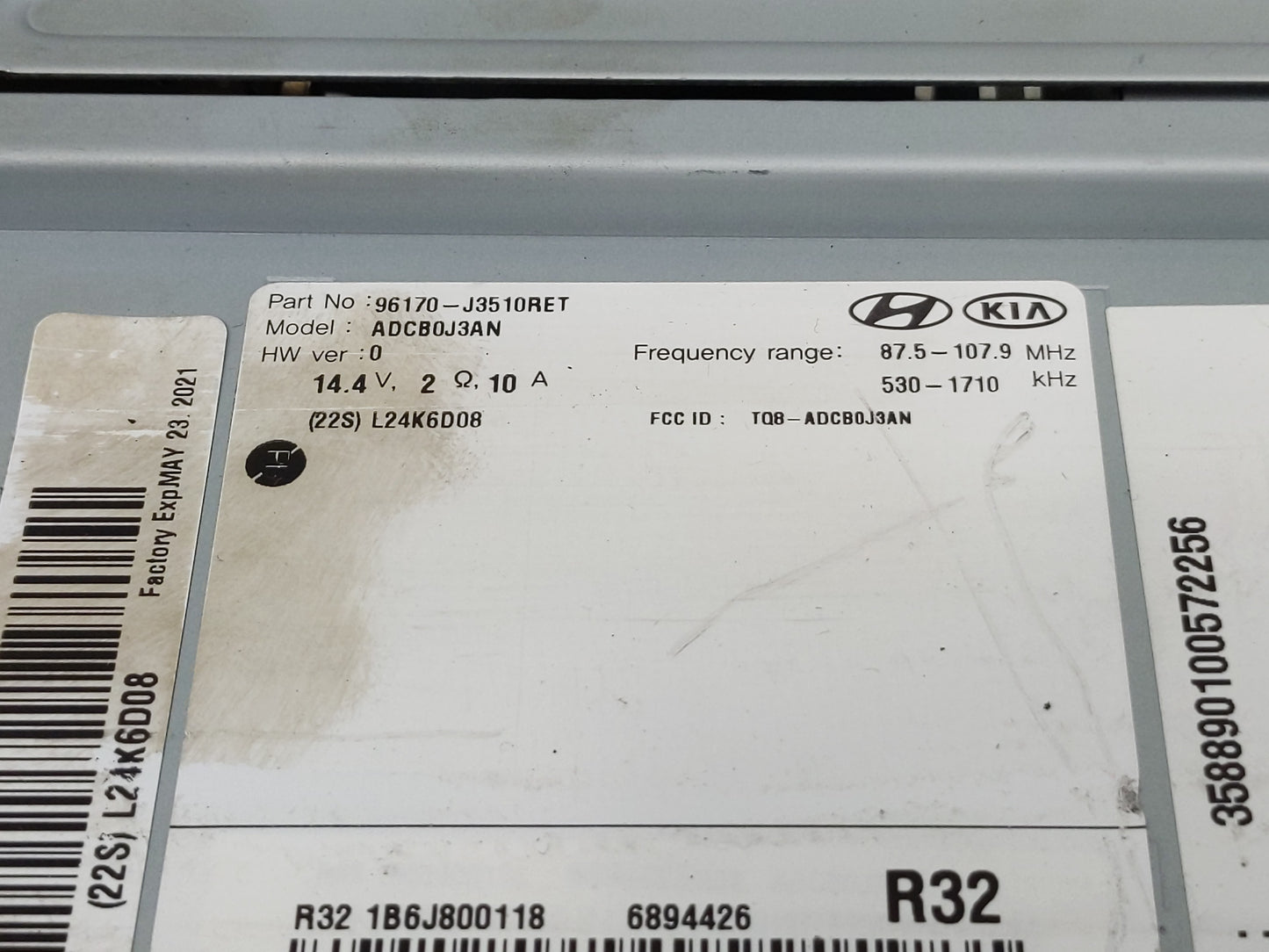 2019-2020 Hyundai Veloster Radio AM FM Cd Player Receiver Replacement P/N:96170-J3510RET ADCB0J3AN Fits Fits 2019 2020 OEM U