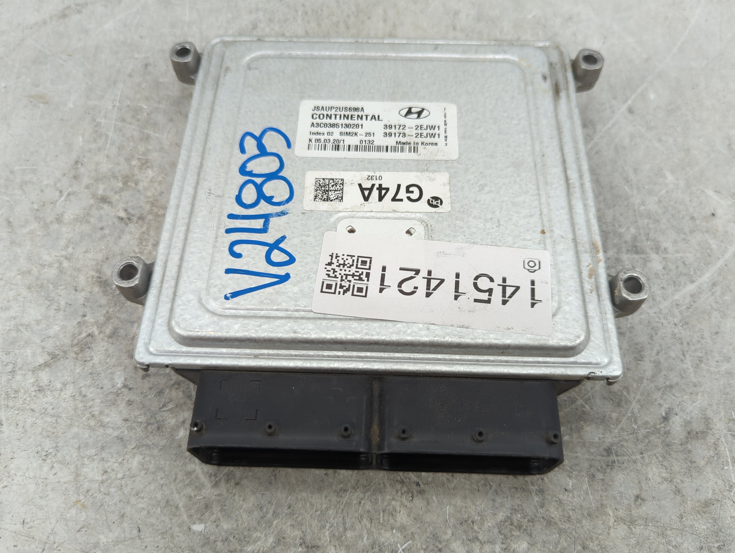 2020 Hyundai Veloster PCM Engine Control Computer ECU ECM PCU OEM P/N:JSAUP2US698A A3C0385130201, 39172-2EJW1, 39173-2EJW1 F