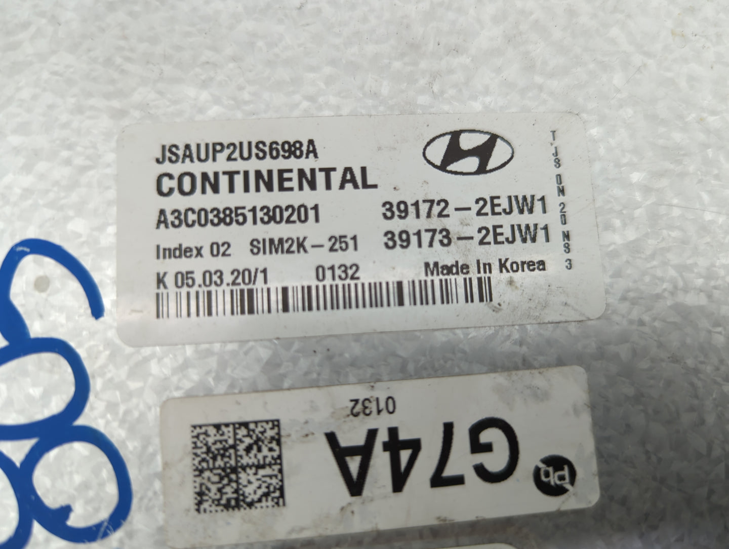 2020 Hyundai Veloster PCM Engine Control Computer ECU ECM PCU OEM P/N:JSAUP2US698A A3C0385130201, 39172-2EJW1, 39173-2EJW1 F