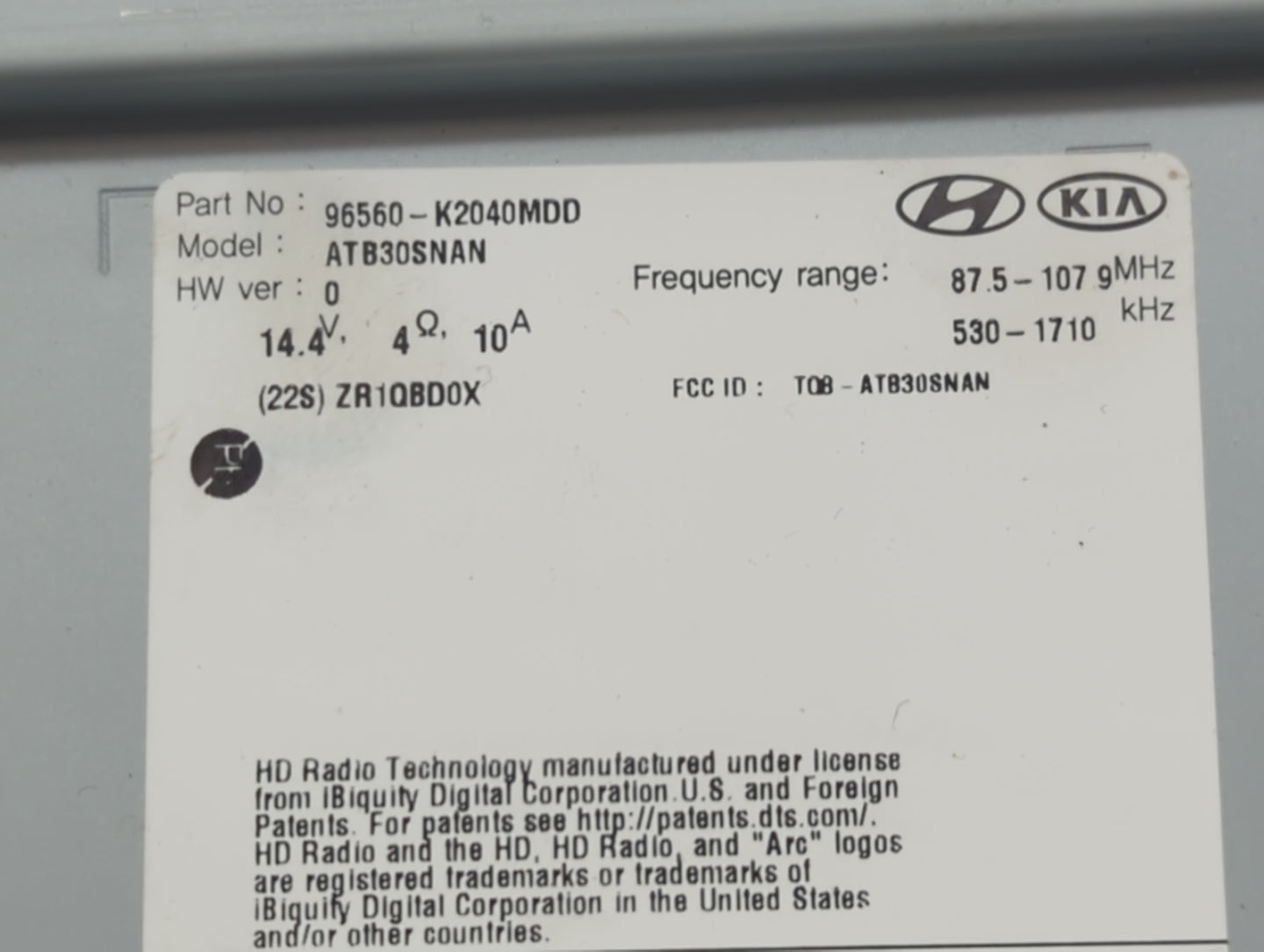 2020 Hyundai Venue Radio AM FM Cd Player Receiver Replacement P/N:96560-K2040MDD Fits OEM Used Auto Parts - Oemusedautoparts