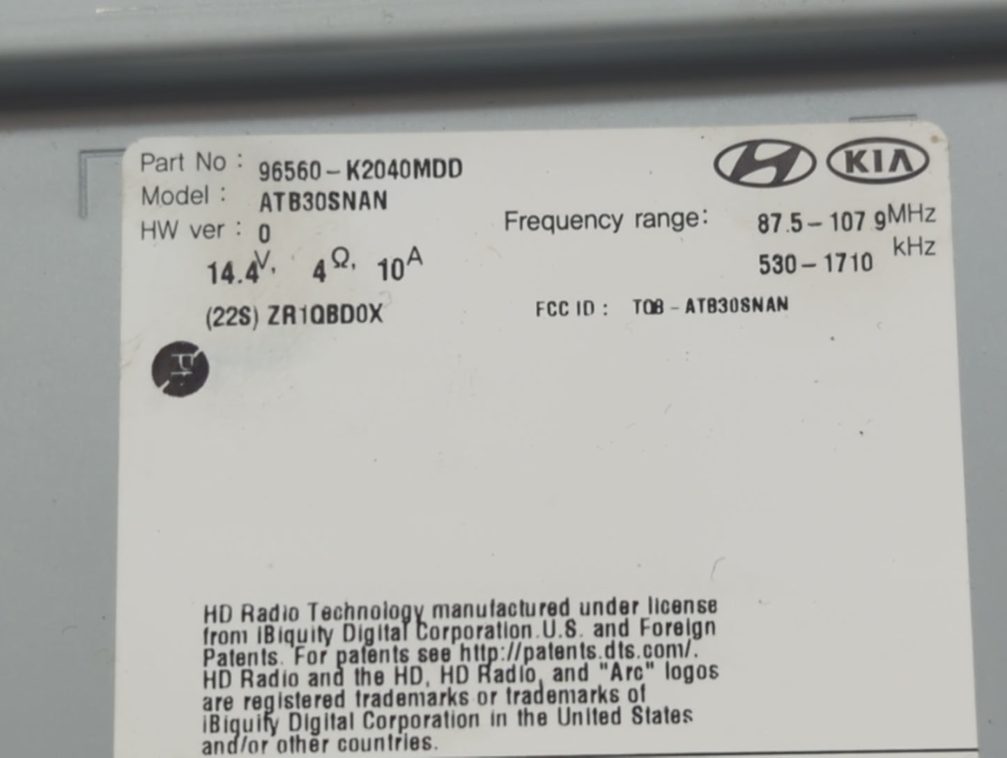 2020 Hyundai Venue Radio AM FM Cd Player Receiver Replacement P/N:96560-K2040MDD Fits OEM Used Auto Parts - Oemusedautoparts