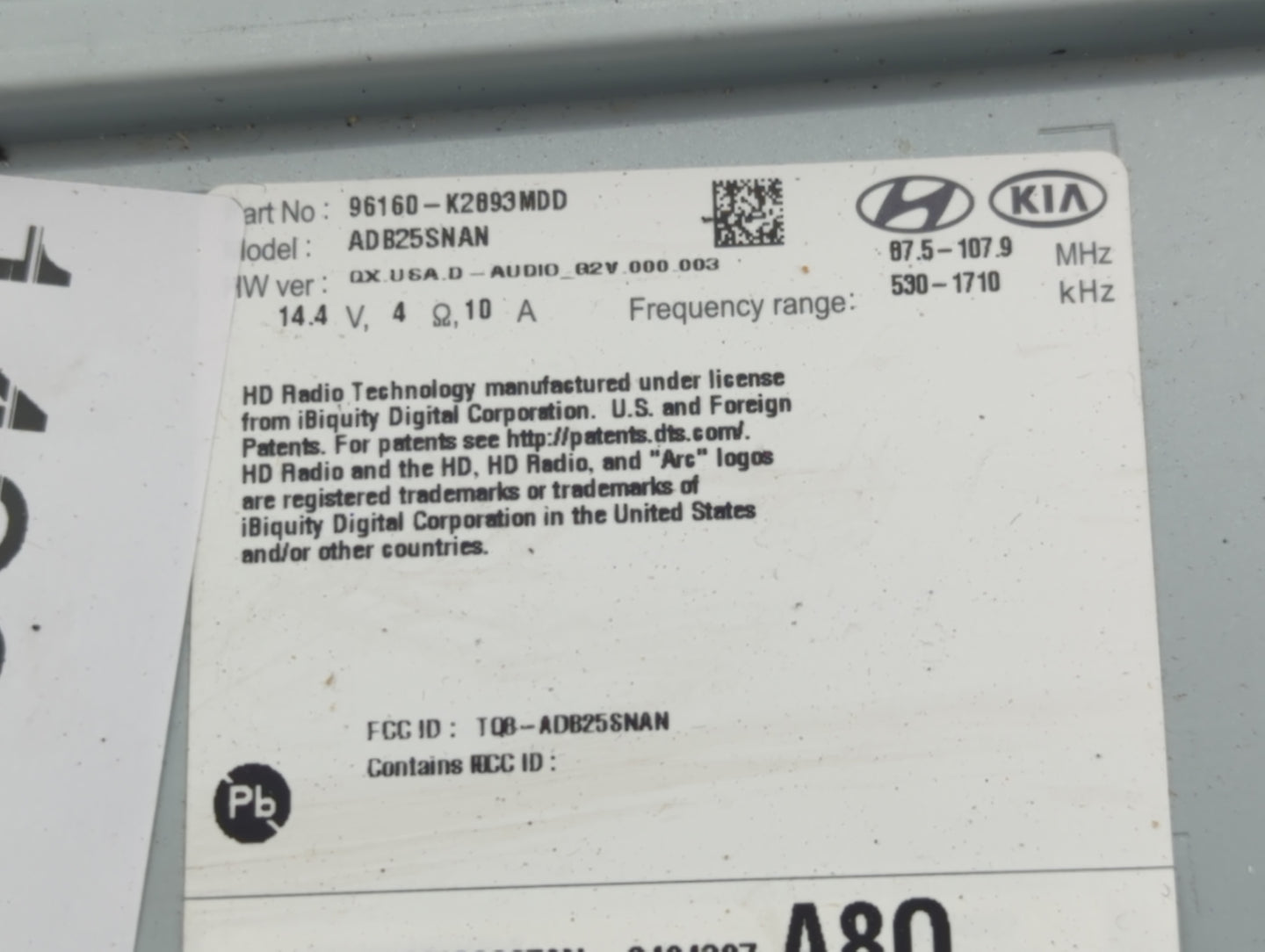2020 Hyundai Venue Radio AM FM Cd Player Receiver Replacement P/N:96160-K2893MDD Fits OEM Used Auto Parts - Oemusedautoparts