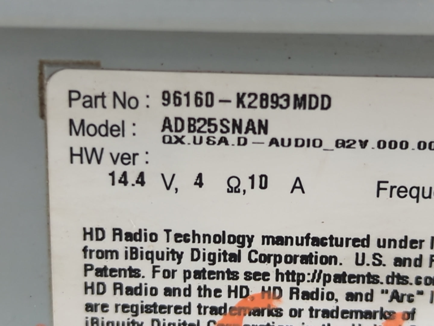 2020 Hyundai Venue Radio AM FM Cd Player Receiver Replacement P/N:96160-K2893MDD ADB25SNAN Fits OEM Used Auto Parts - Oemuse