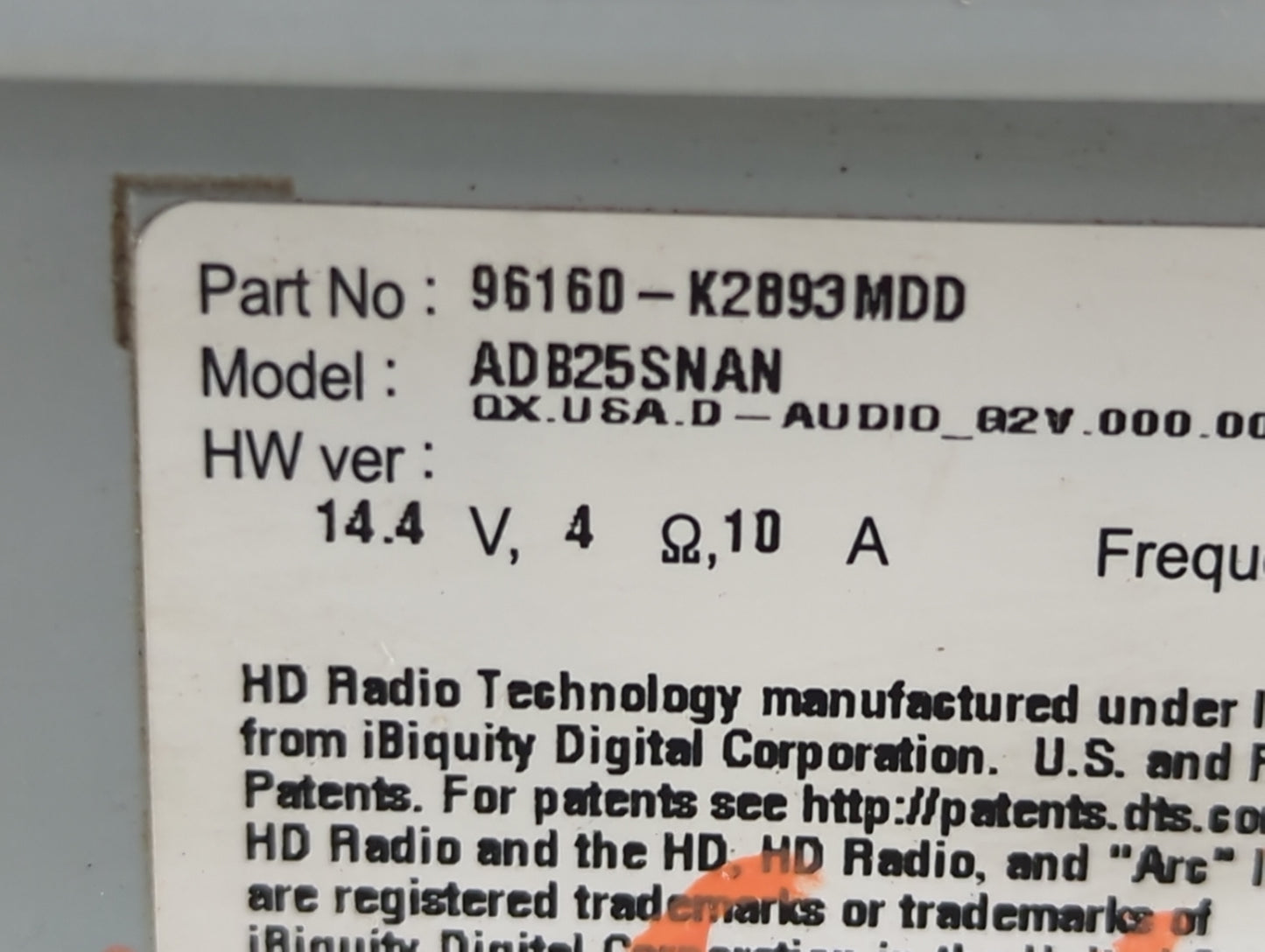 2020 Hyundai Venue Radio AM FM Cd Player Receiver Replacement P/N:96160-K2893MDD ADB25SNAN Fits OEM Used Auto Parts - Oemuse