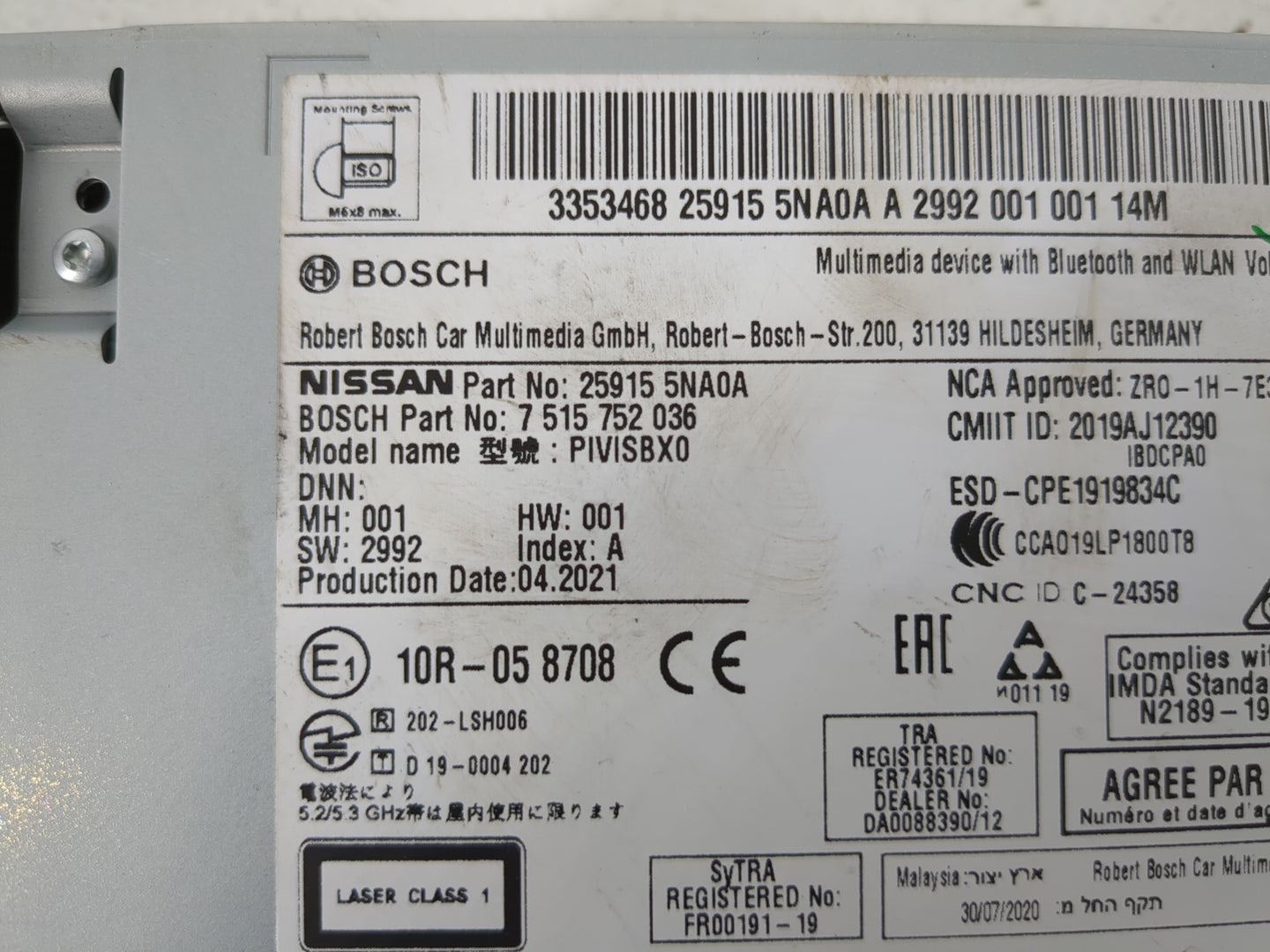 2020 Infiniti Q50 Radio AM FM Cd Player Receiver Replacement P/N:25915 5NA0A Fits Fits 2019 OEM Used Auto Parts - Oemusedaut