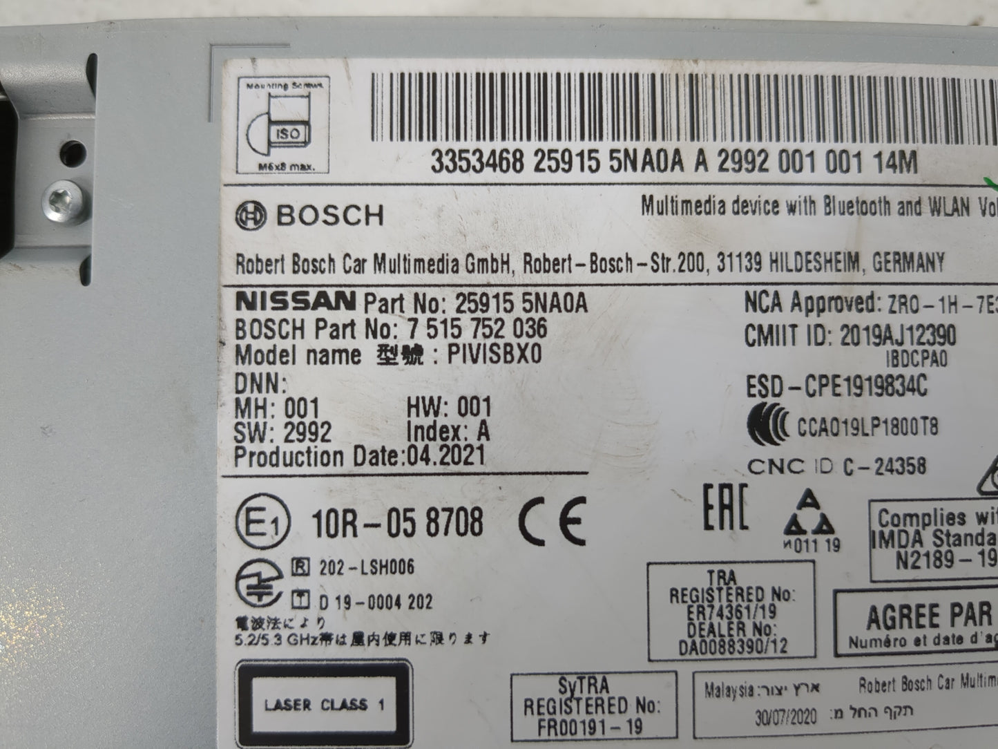 2020 Infiniti Q50 Radio AM FM Cd Player Receiver Replacement P/N:25915 5NA0A Fits Fits 2019 OEM Used Auto Parts - Oemusedaut