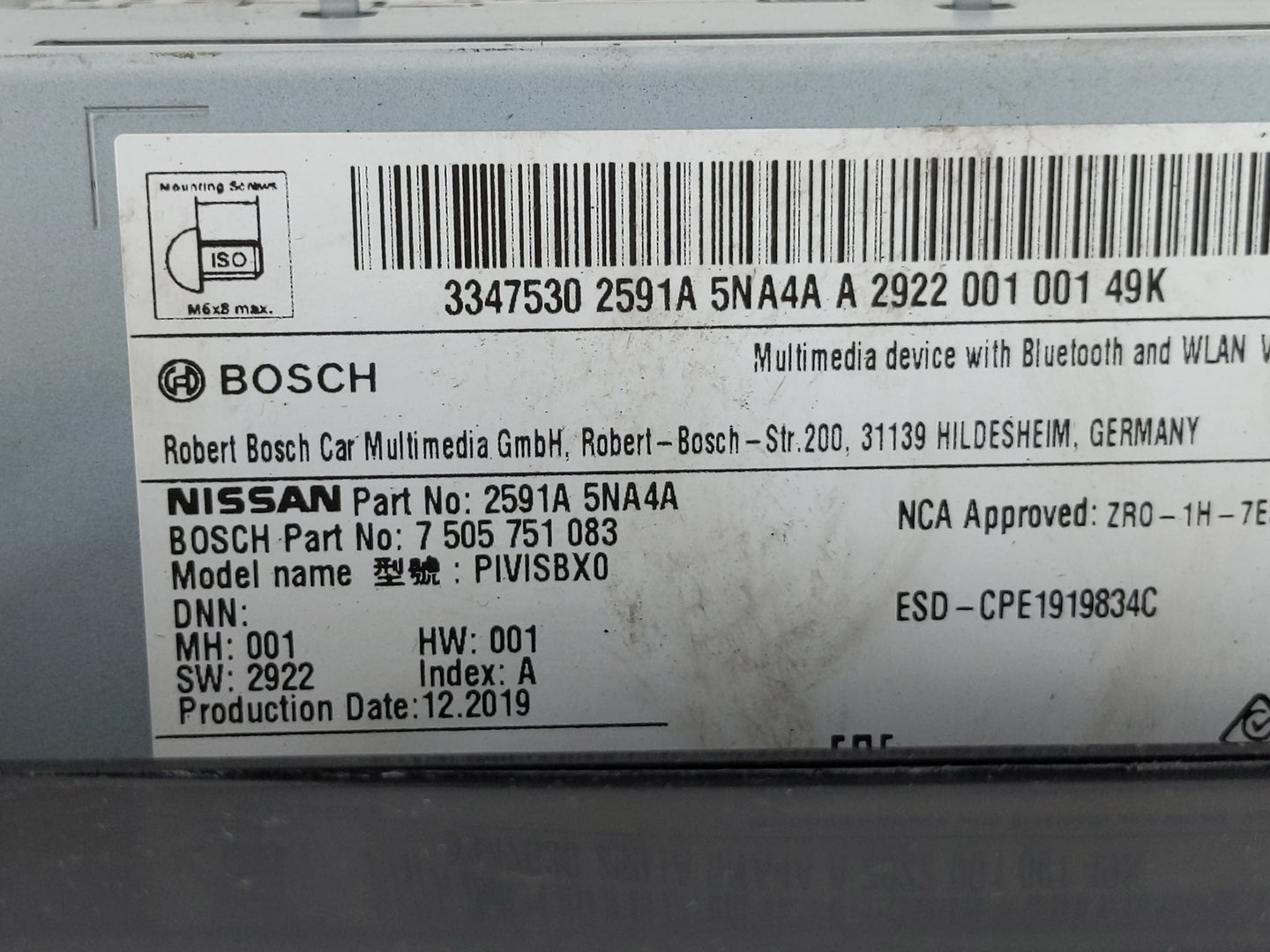 2020 Infiniti Q50 Radio AM FM Cd Player Receiver Replacement P/N:2591A 5NA4A Fits Fits 2019 OEM Used Auto Parts - Oemusedaut