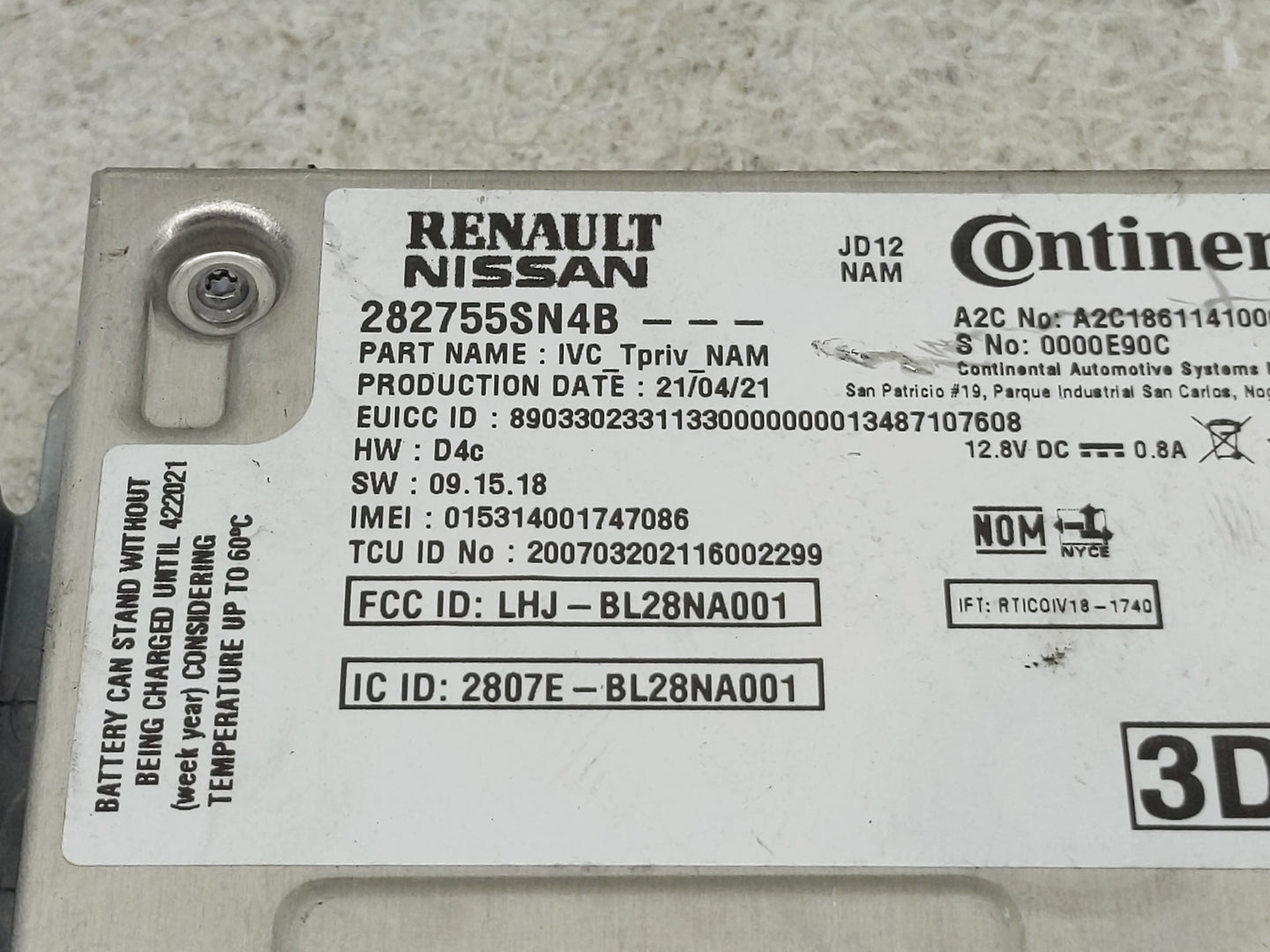 2020-2020 Infiniti Q50 Telematics Control Module 282755sn4b - Oemusedautoparts1.com