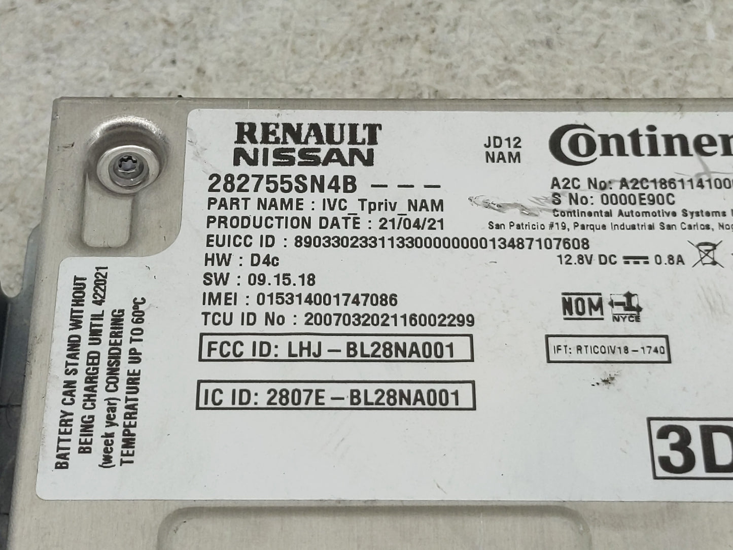 2020-2020 Infiniti Q50 Telematics Control Module 282755sn4b - Oemusedautoparts1.com