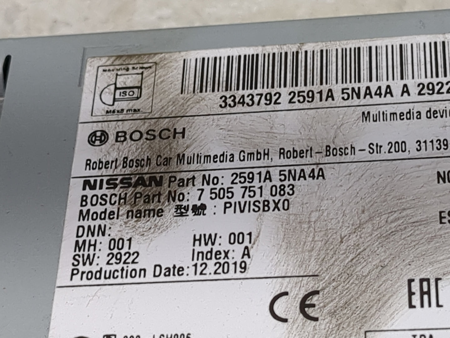 2020 Infiniti Q50 Radio AM FM Cd Player Receiver Replacement P/N:2591A 5NA4A 7 505 751 083, PIVISBX0 Fits Fits 2019 OEM Used