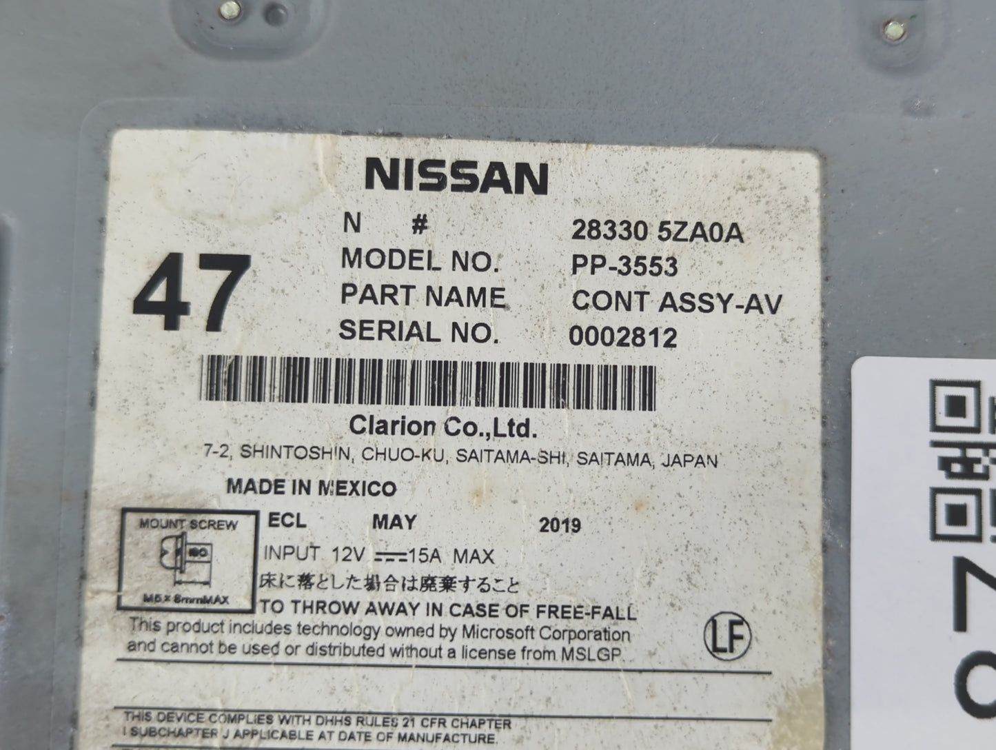 2017-2020 Infiniti Qx60 Radio AM FM Cd Player Receiver Replacement P/N:28330 5ZA0A Fits Fits 2017 2018 2019 2020 OEM Used Au