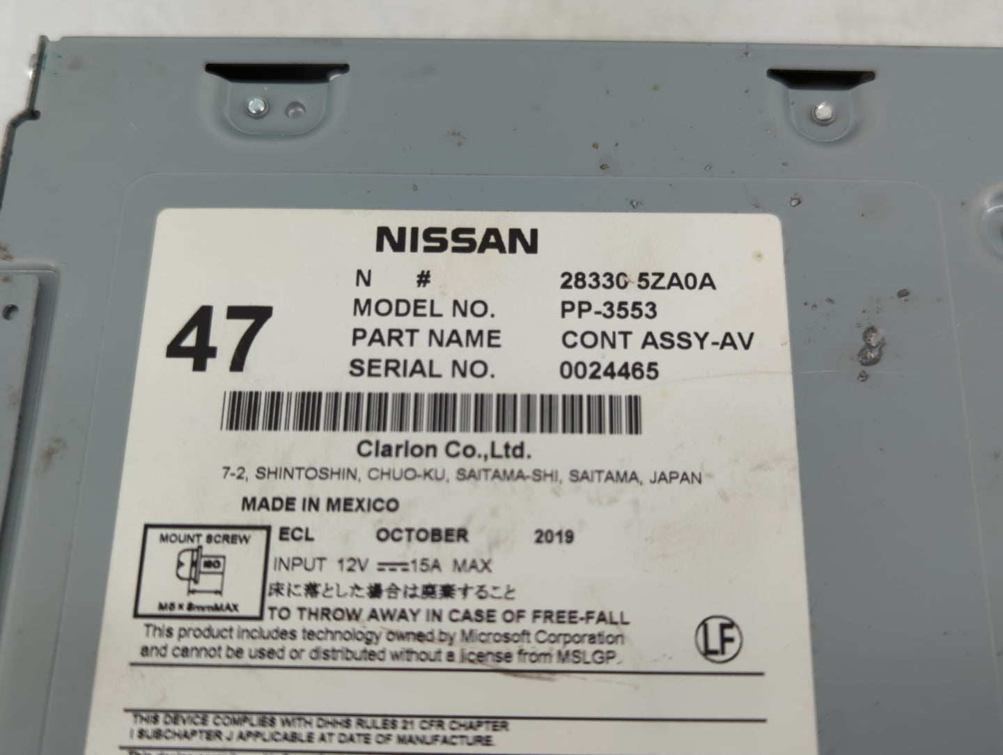 2017-2020 Infiniti Qx60 Radio AM FM Cd Player Receiver Replacement P/N:28330 5ZA0A Fits Fits 2017 2018 2019 2020 OEM Used Au