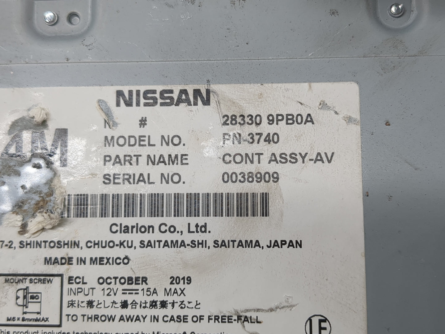 2017-2020 Infiniti Qx60 Radio AM FM Cd Player Receiver Replacement P/N:28330 9PB0A Fits Fits 2017 2018 2019 2020 OEM Used Au