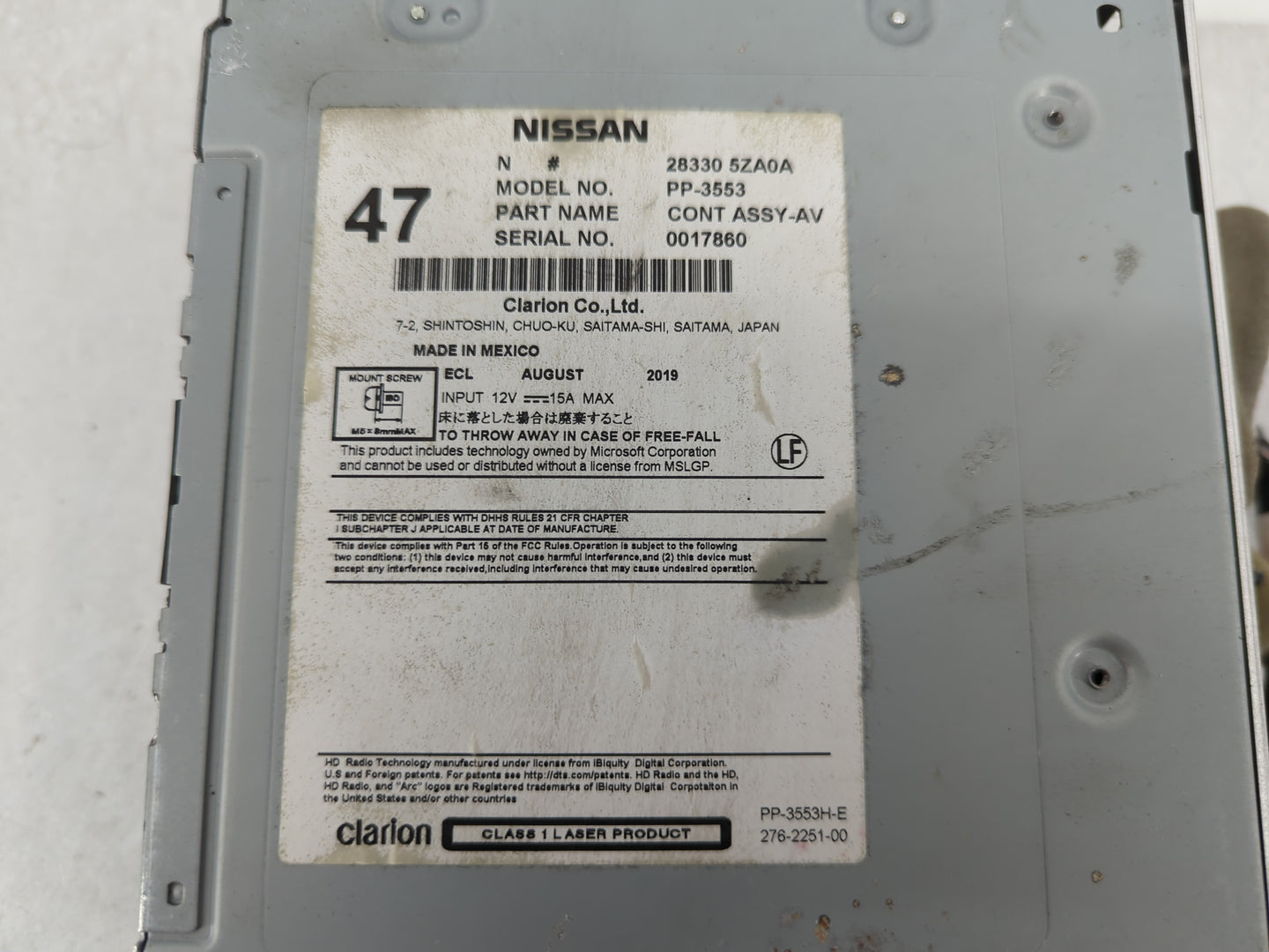 2017-2020 Infiniti Qx60 Radio AM FM Cd Player Receiver Replacement P/N:28330 5ZA0A Fits Fits 2017 2018 2019 2020 OEM Used Au