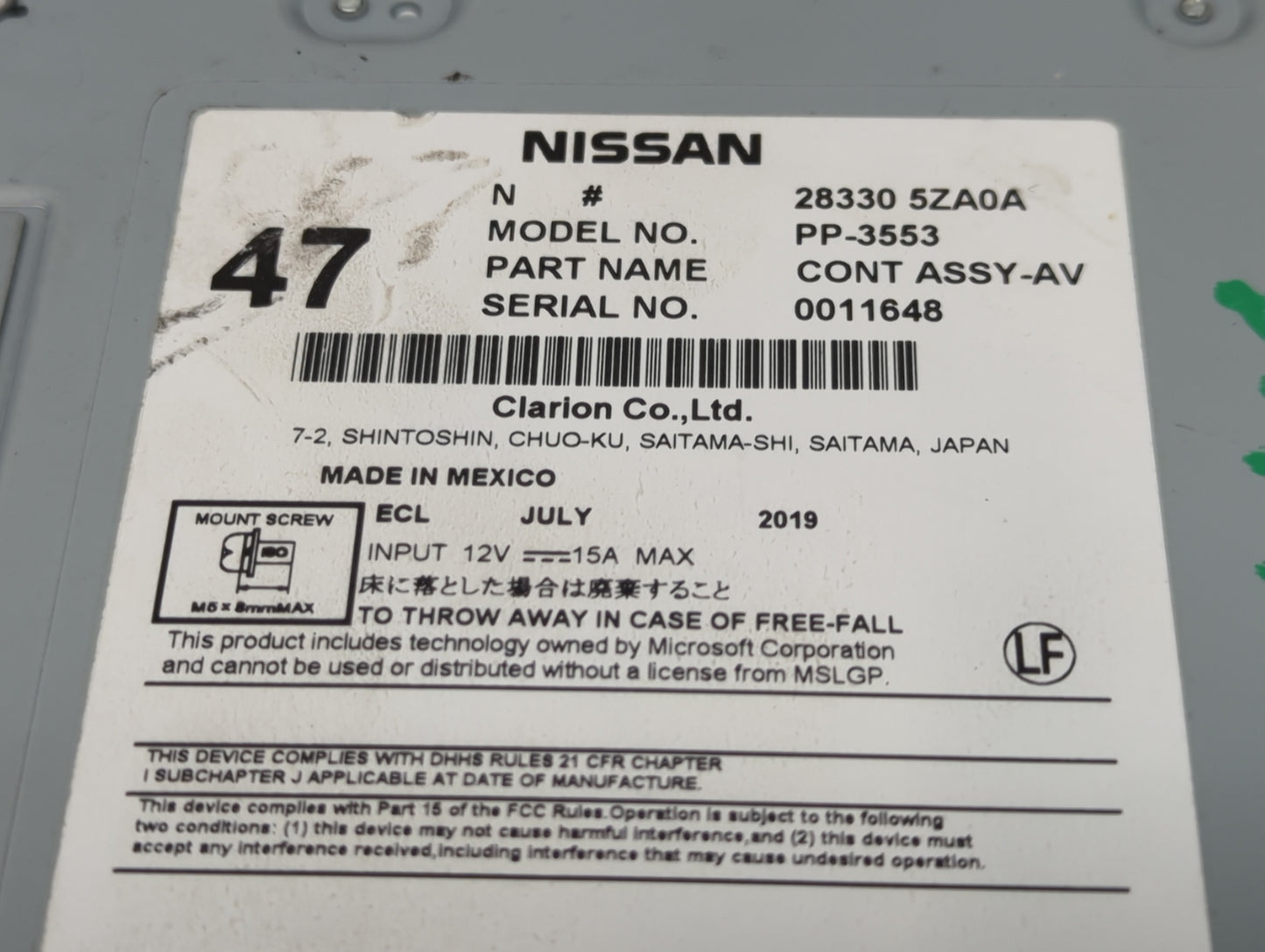 2017-2020 Infiniti Qx60 Radio AM FM Cd Player Receiver Replacement P/N:28330 5ZA0A Fits Fits 2017 2018 2019 2020 OEM Used Au