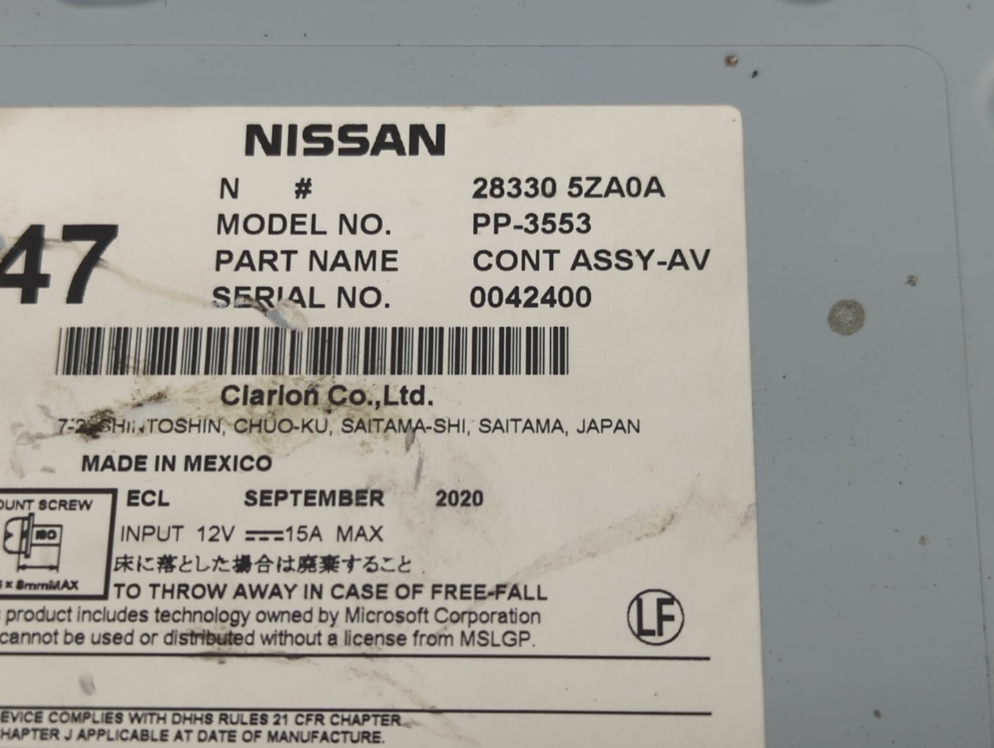 2017-2020 Infiniti Qx60 Radio AM FM Cd Player Receiver Replacement P/N:28330 5ZA0A PP-3553 Fits Fits 2017 2018 2019 2020 OEM