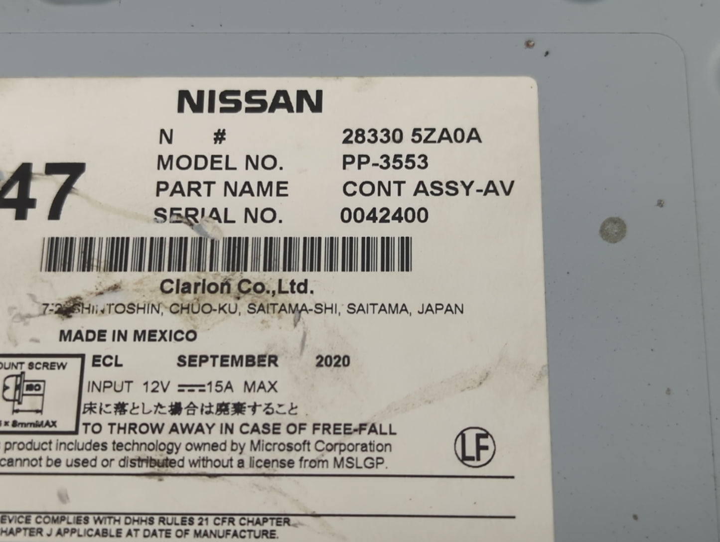 2017-2020 Infiniti Qx60 Radio AM FM Cd Player Receiver Replacement P/N:28330 5ZA0A PP-3553 Fits Fits 2017 2018 2019 2020 OEM