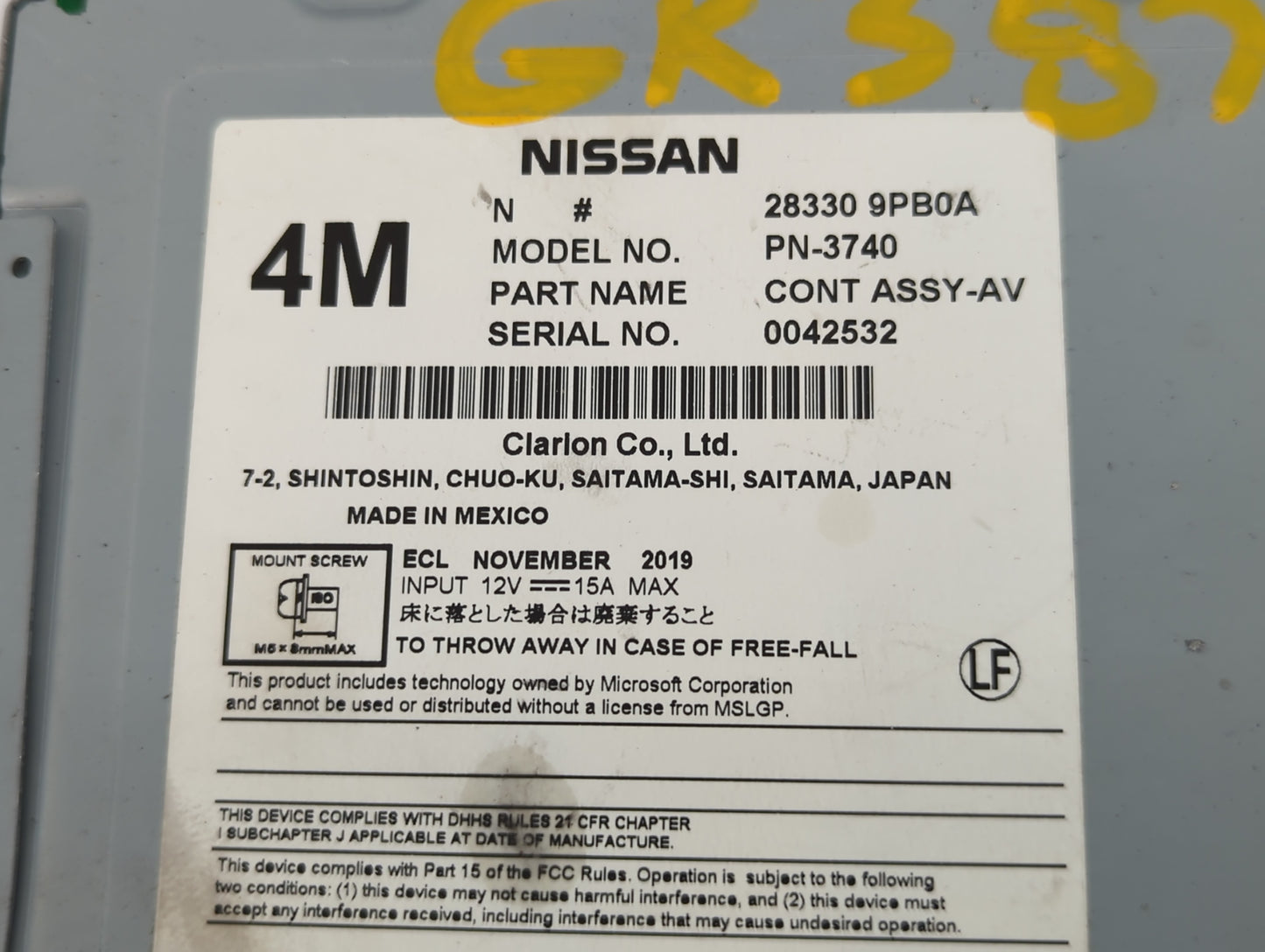 2017-2020 Infiniti Qx60 Radio AM FM Cd Player Receiver Replacement P/N:28330 9PB0A Fits Fits 2017 2018 2019 2020 OEM Used Au