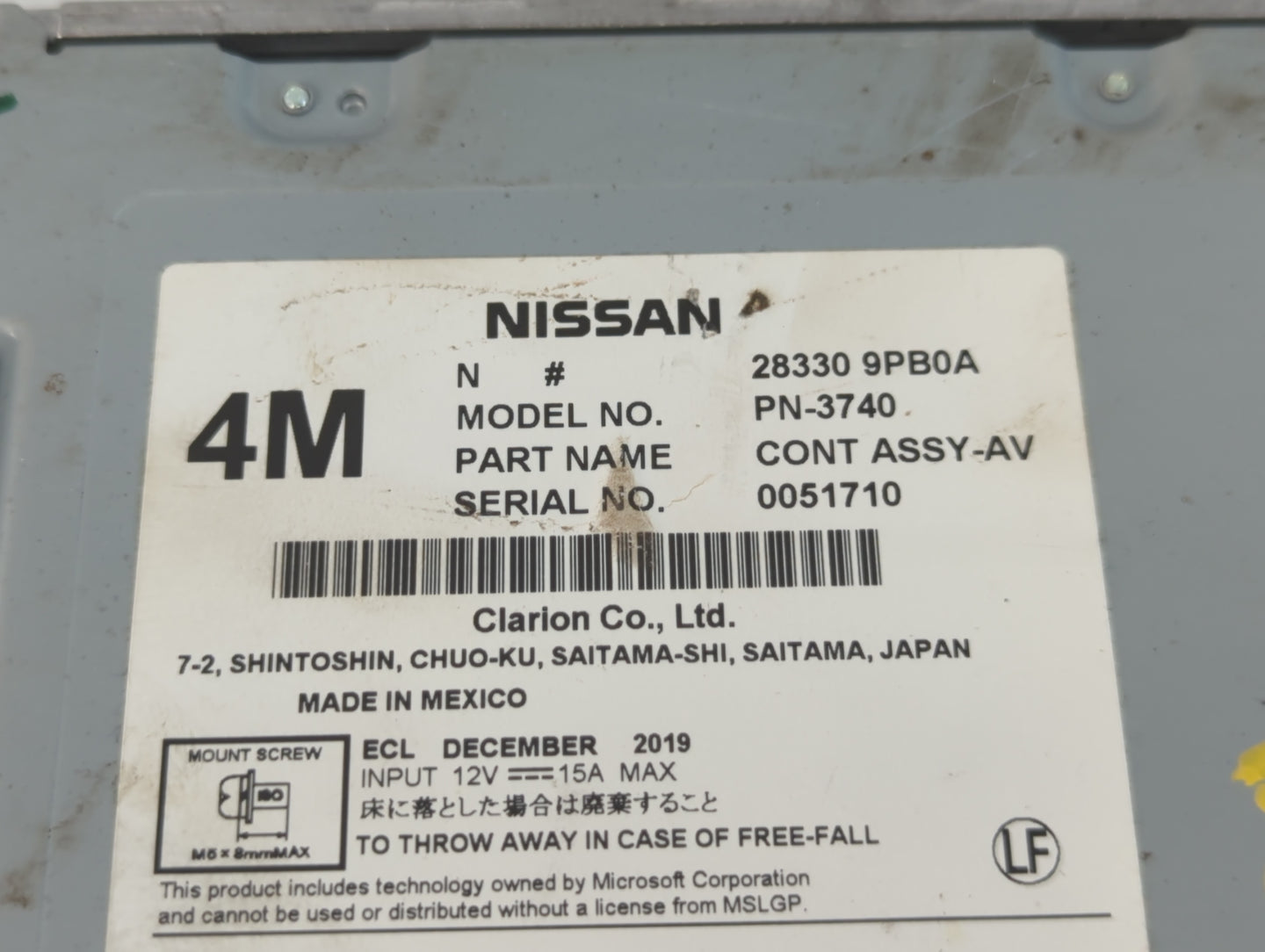 2017-2020 Infiniti Qx60 Radio AM FM Cd Player Receiver Replacement P/N:28330 9PB0A Fits Fits 2017 2018 2019 2020 OEM Used Au