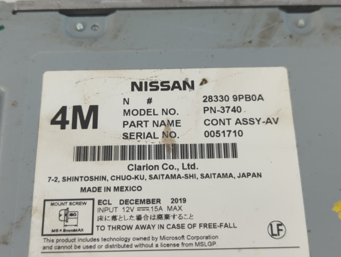 2017-2020 Infiniti Qx60 Radio AM FM Cd Player Receiver Replacement P/N:28330 9PB0A Fits Fits 2017 2018 2019 2020 OEM Used Au