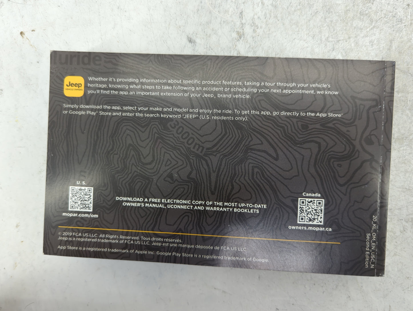 2020 Jeep Cherokee Owners Manual Book Guide P/N:20_KL_OM_EN_USC_N OEM Used Auto Parts - Oemusedautoparts1.com