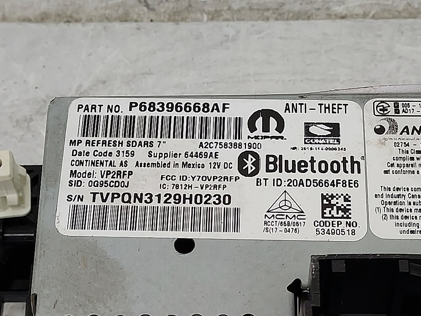 2020 Jeep Compass Radio AM FM Cd Player Receiver Replacement P/N:P68396668AF VP2RFP, Y70VP2RFP, 7812H-VP2RFP Fits OEM Used A