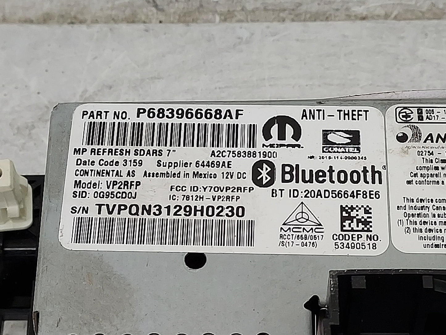 2020 Jeep Compass Radio AM FM Cd Player Receiver Replacement P/N:P68396668AF VP2RFP, Y70VP2RFP, 7812H-VP2RFP Fits OEM Used A