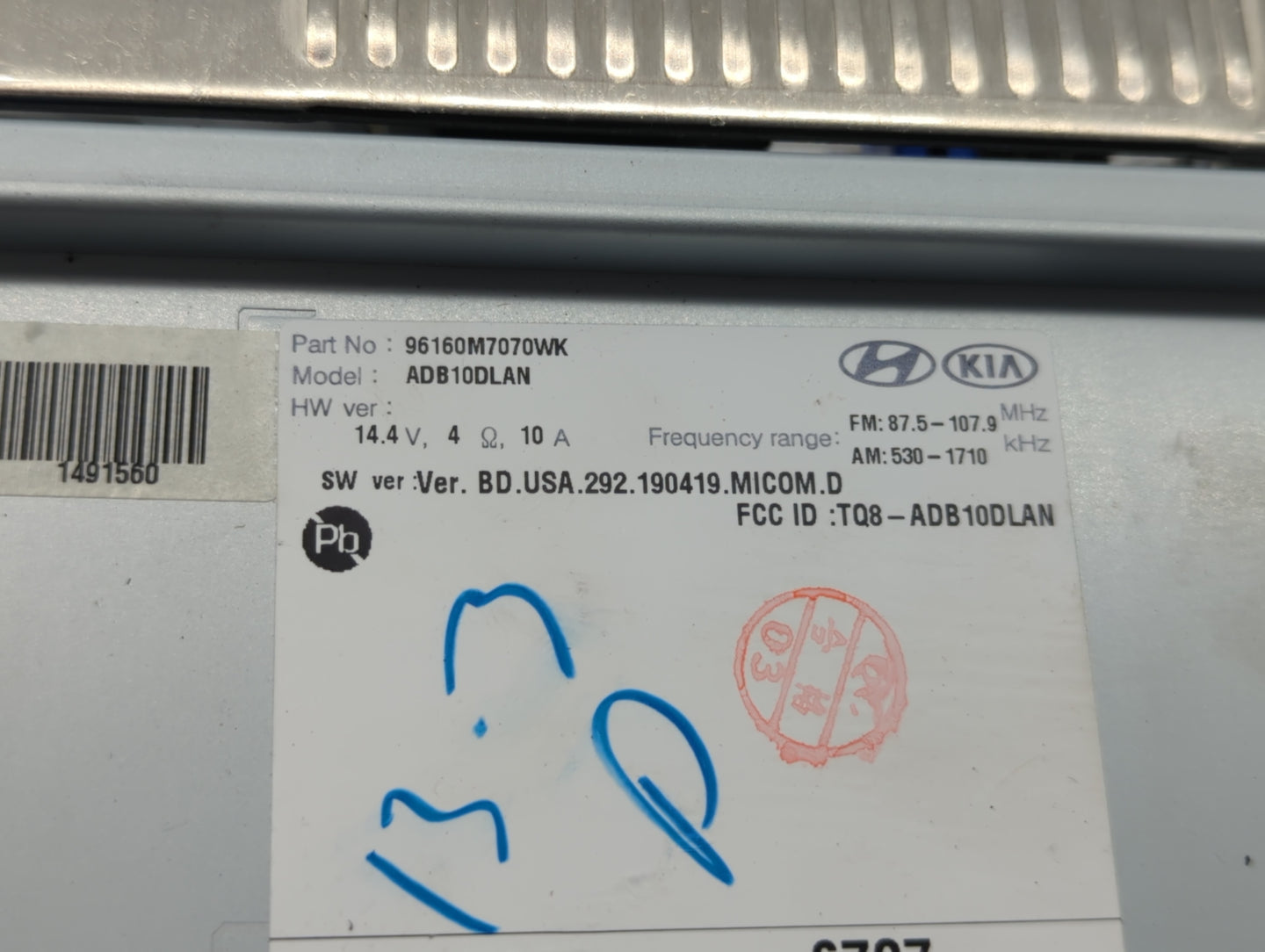 2019-2021 Kia Forte Radio AM FM Cd Player Receiver Replacement P/N:96160M7070WK ADB10DLAN, TQ8-ADB10DLAN Fits Fits 2019 2020