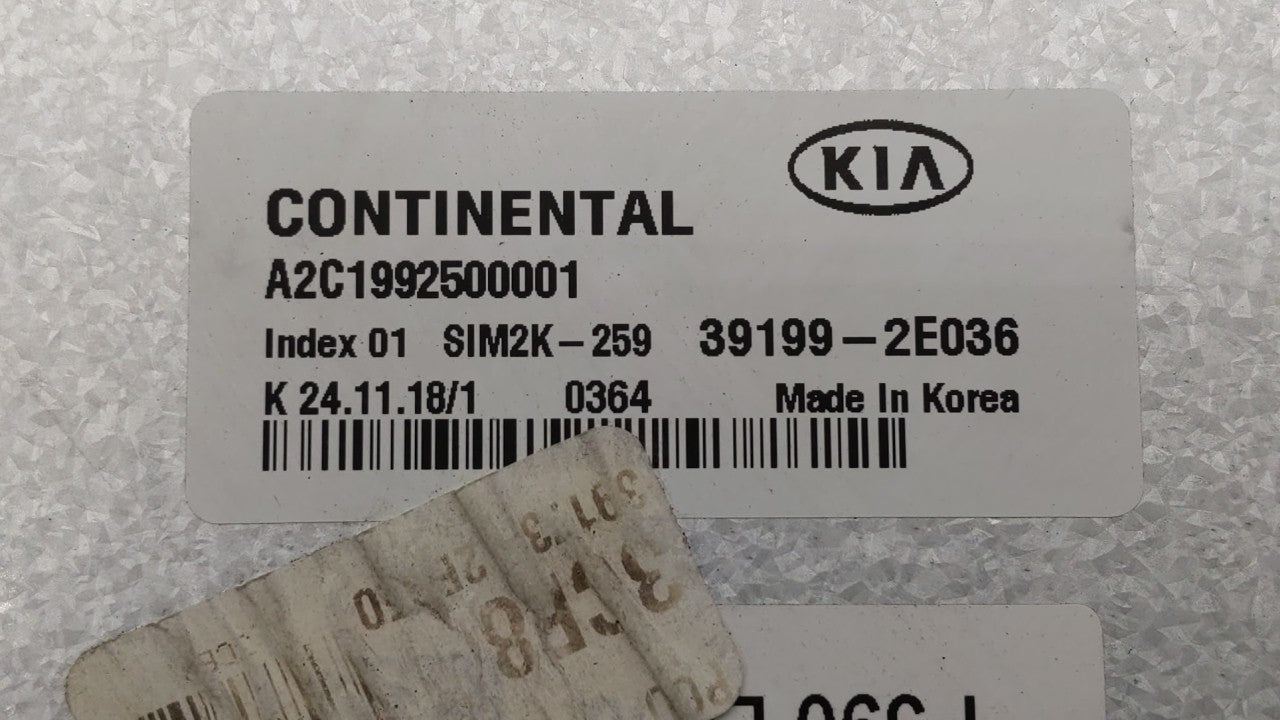 2019 Kia Forte PCM Engine Control Computer ECU ECM PCU OEM P/N:39199-2E036 Fits OEM Used Auto Parts - Oemusedautoparts1.com