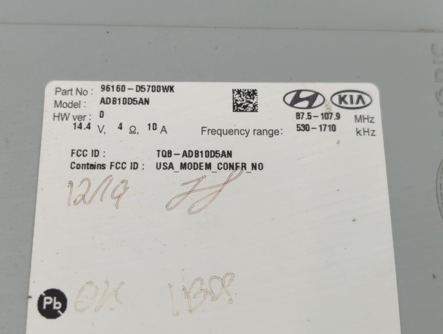 2019-2020 Kia Optima Radio AM FM Cd Player Receiver Replacement P/N:96160-D5700WK Fits Fits 2019 2020 OEM Used Auto Parts - 