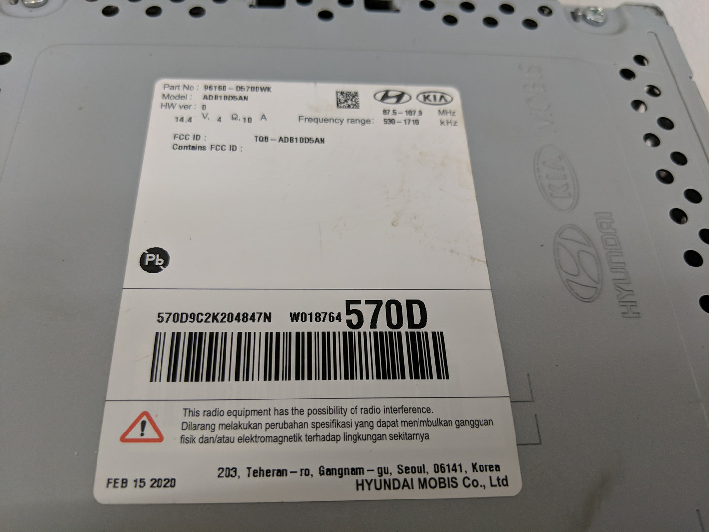 2019-2020 Kia Optima Radio AM FM Cd Player Receiver Replacement P/N:96160-D7500WK Fits Fits 2019 2020 OEM Used Auto Parts - 