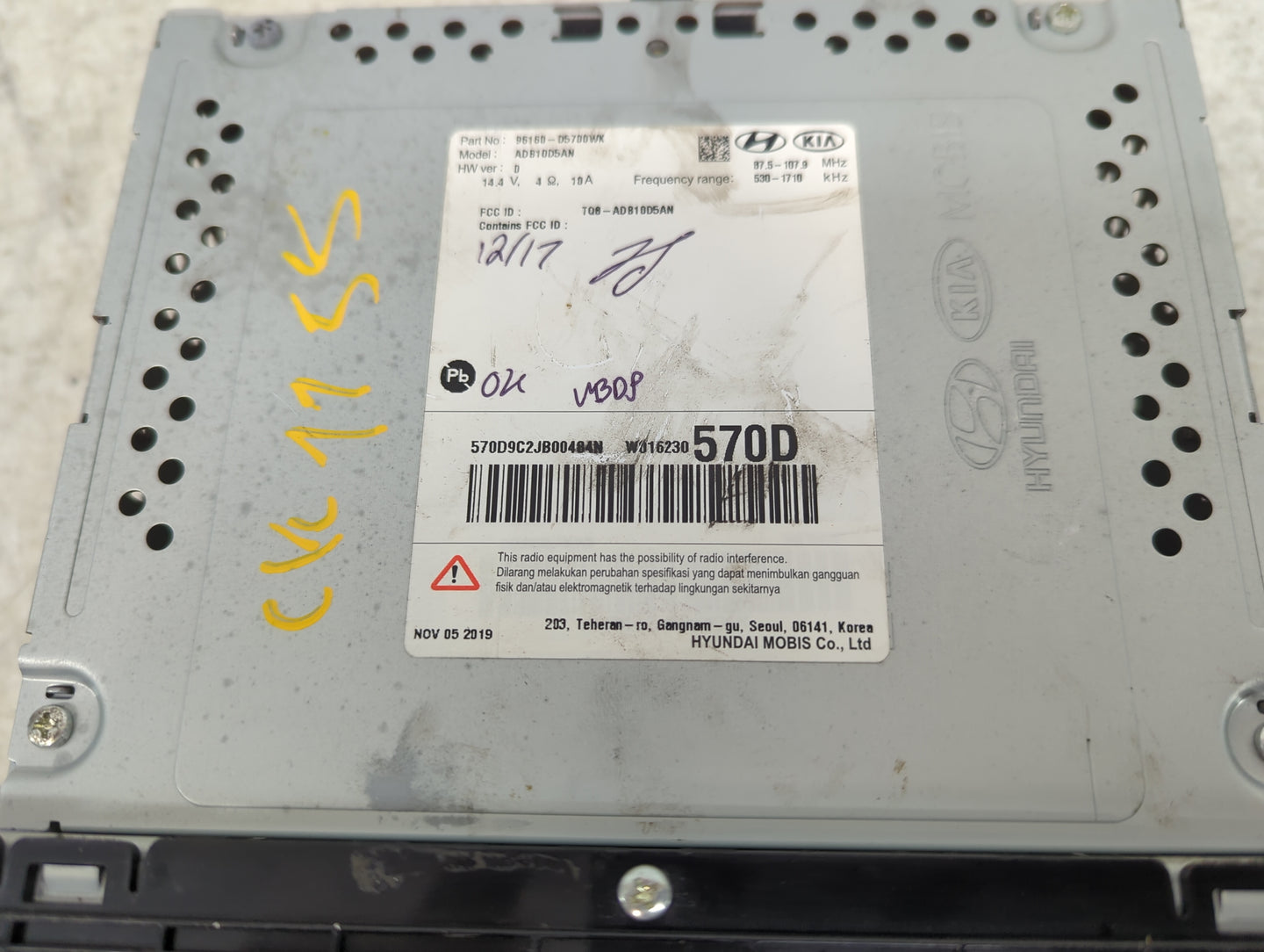 2019-2020 Kia Optima Radio AM FM Cd Player Receiver Replacement P/N:96160-D5700WK Fits Fits 2019 2020 OEM Used Auto Parts - 