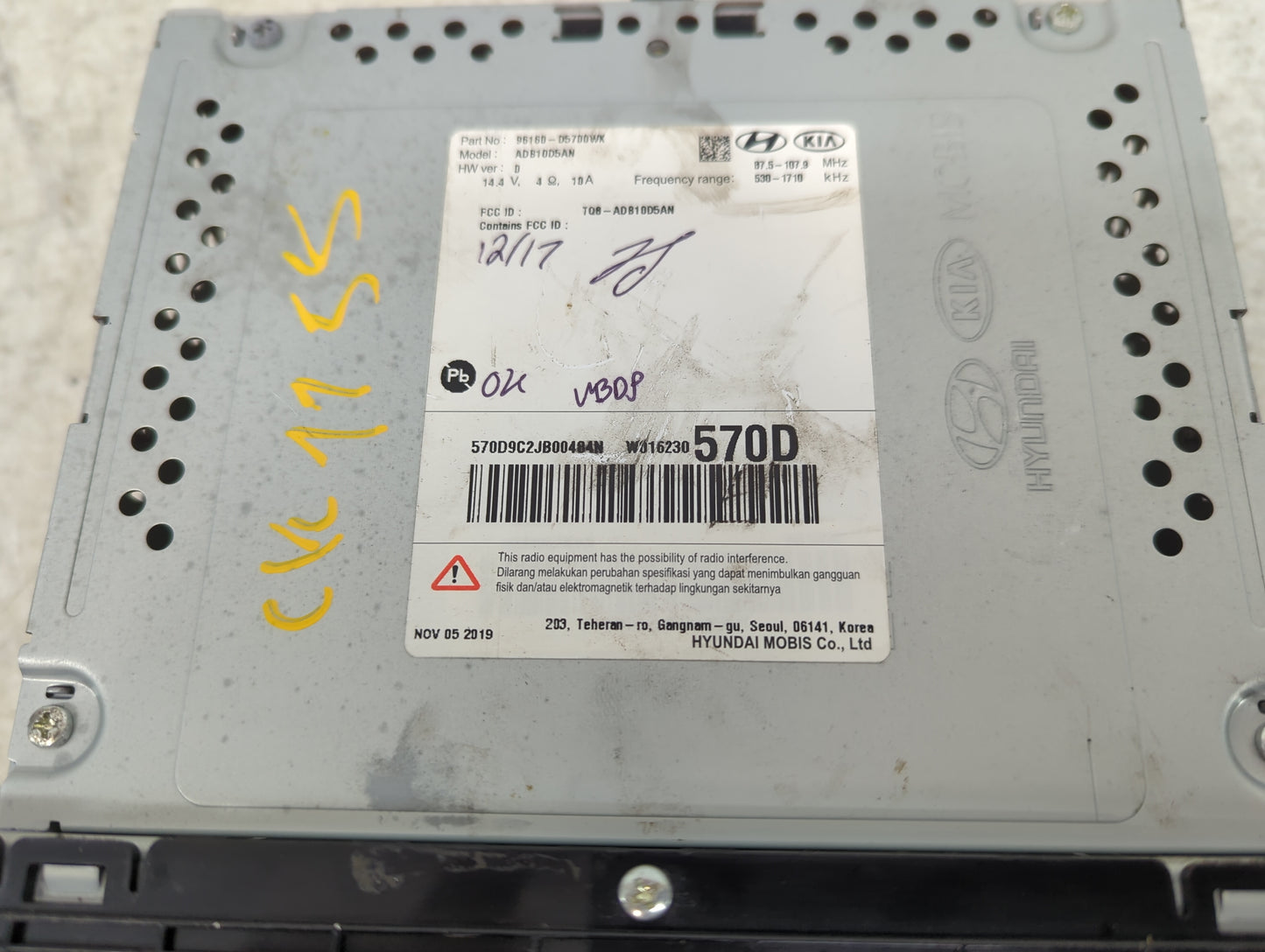 2019-2020 Kia Optima Radio AM FM Cd Player Receiver Replacement P/N:96160-D5700WK Fits Fits 2019 2020 OEM Used Auto Parts - 