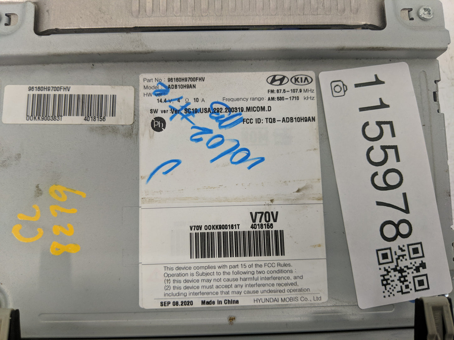 2019-2020 Kia Rio Radio AM FM Cd Player Receiver Replacement P/N:96160H9700FHV Fits Fits 2019 2020 OEM Used Auto Parts - Oem